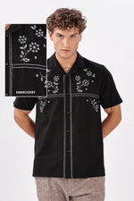 Lugo Cotton Box Fit Black Embroidered Shirt