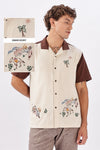 Desert Fiesta Box Fit Beige Half Sleeve Embroidered Shirt