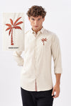 Caribbean Coast Cotton Regular Fit Beige Embroidered Shirt