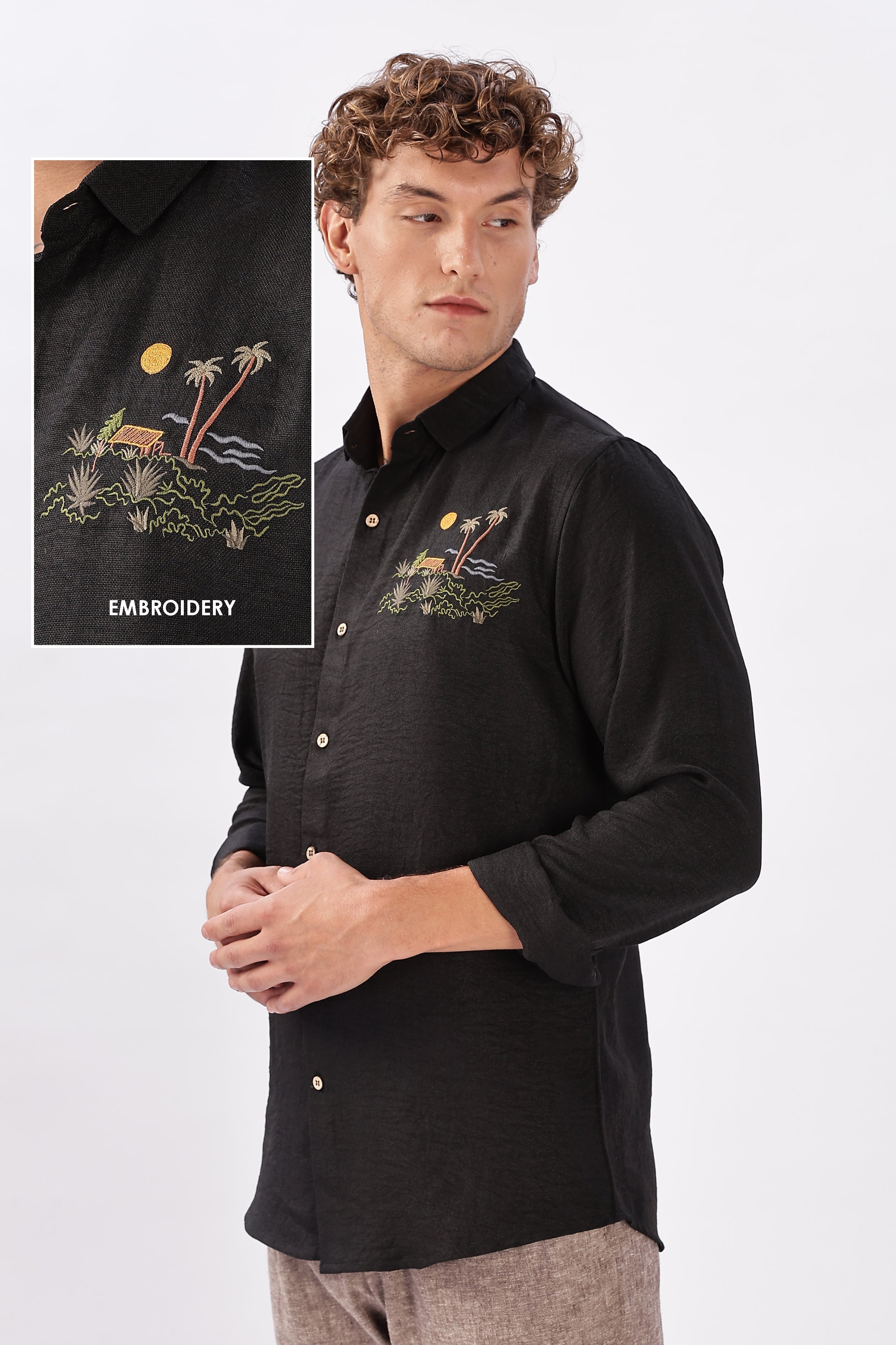 After Dark in Singapore Embroidered Black Shirt