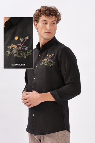 After Dark in Singapore Embroidered Black Shirt