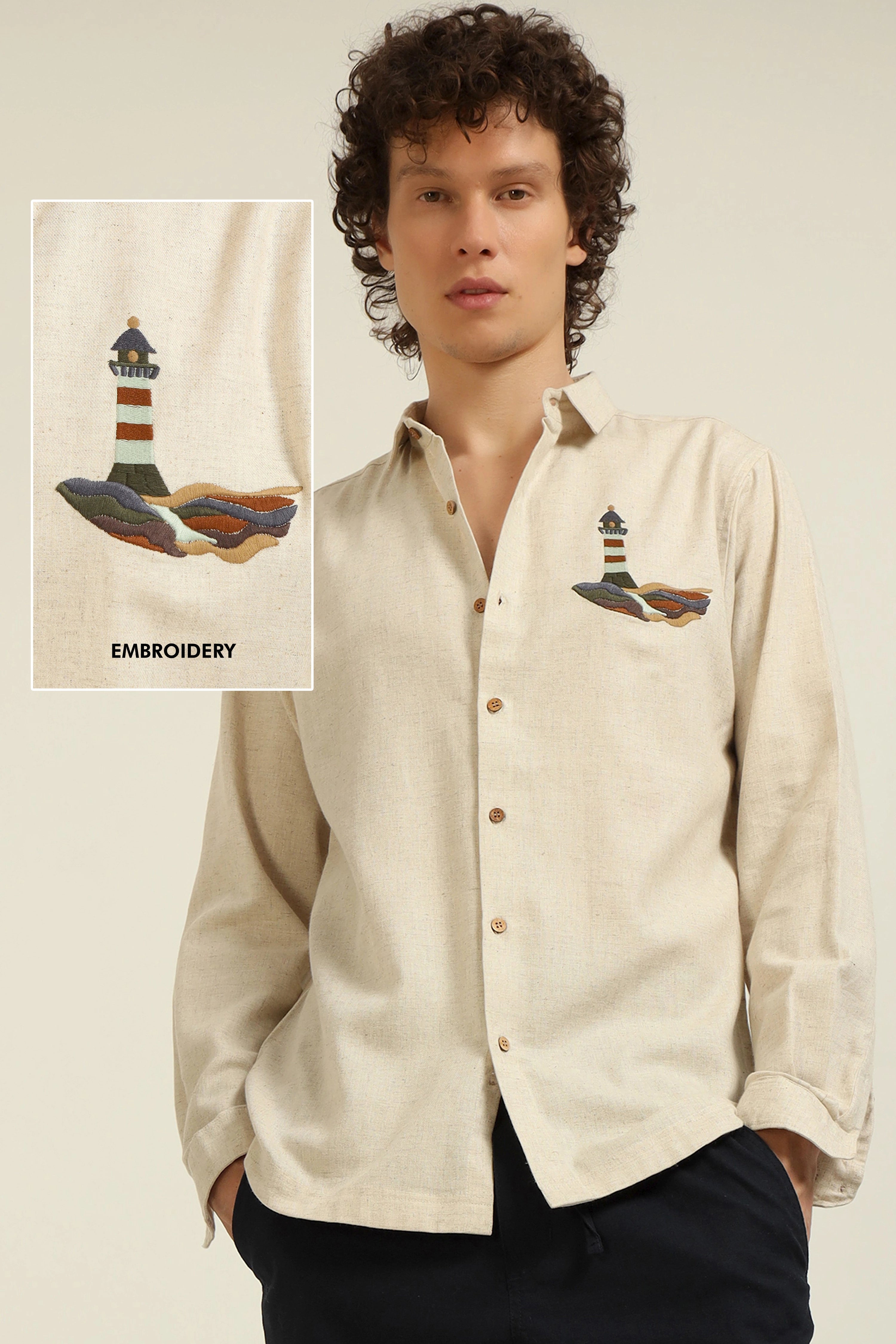 Lighthouse Linen-cotton embroidery Shirt