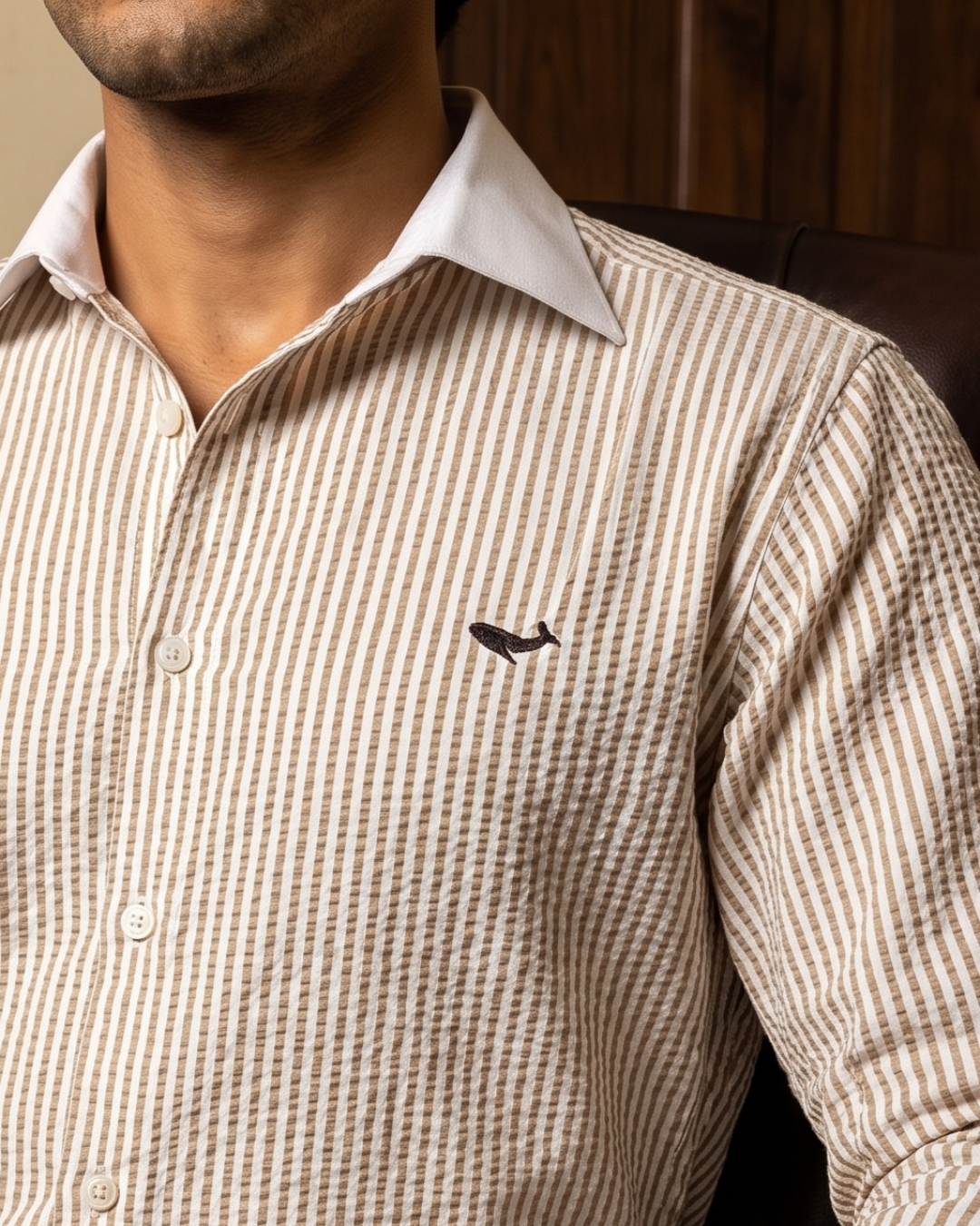 Coastal Yellow Seersucker- 80s Contrast Cooper Collar Shirt