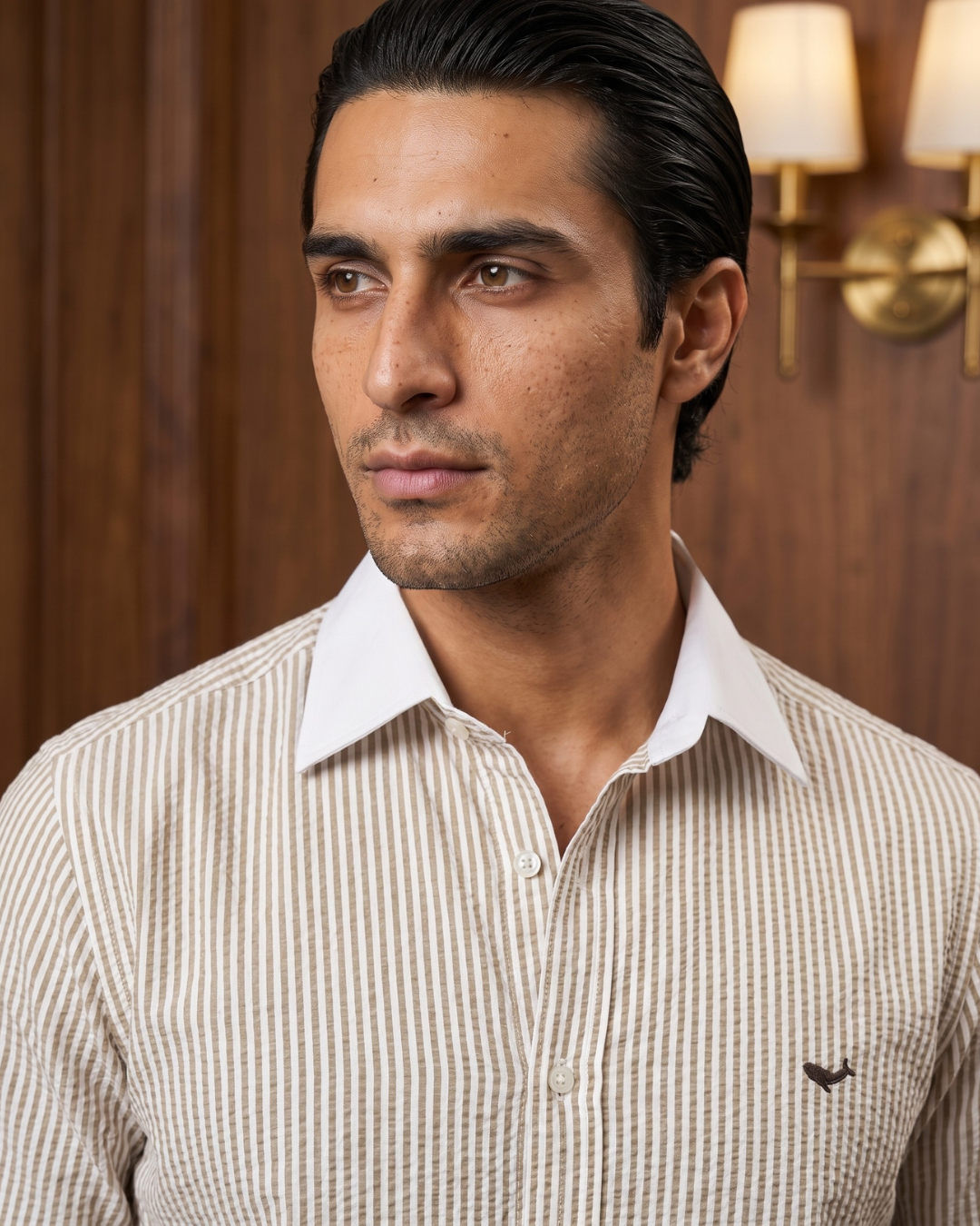 Coastal Yellow Seersucker- 80s Contrast Cooper Collar Shirt