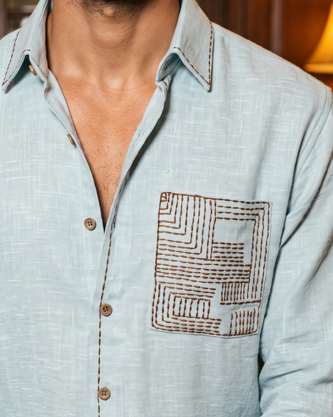 Chawal Takka Stitch- Wide Collar Bespoke Sea Green Shirt