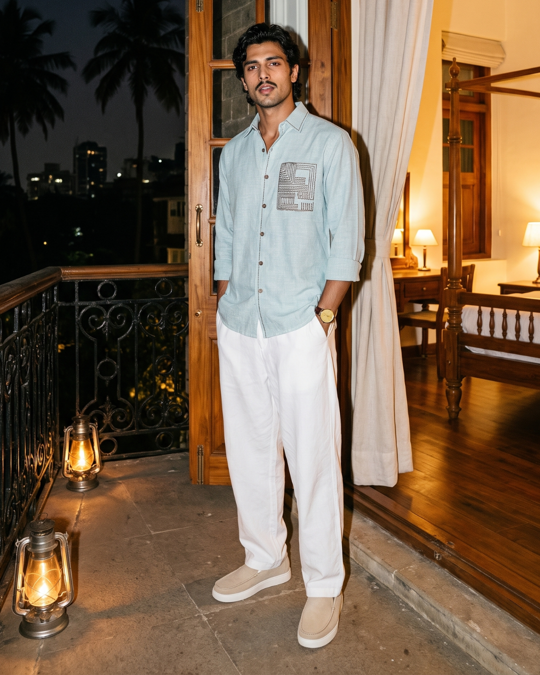 Chawal Takka Stitch- Wide Collar Bespoke Sea Green Shirt