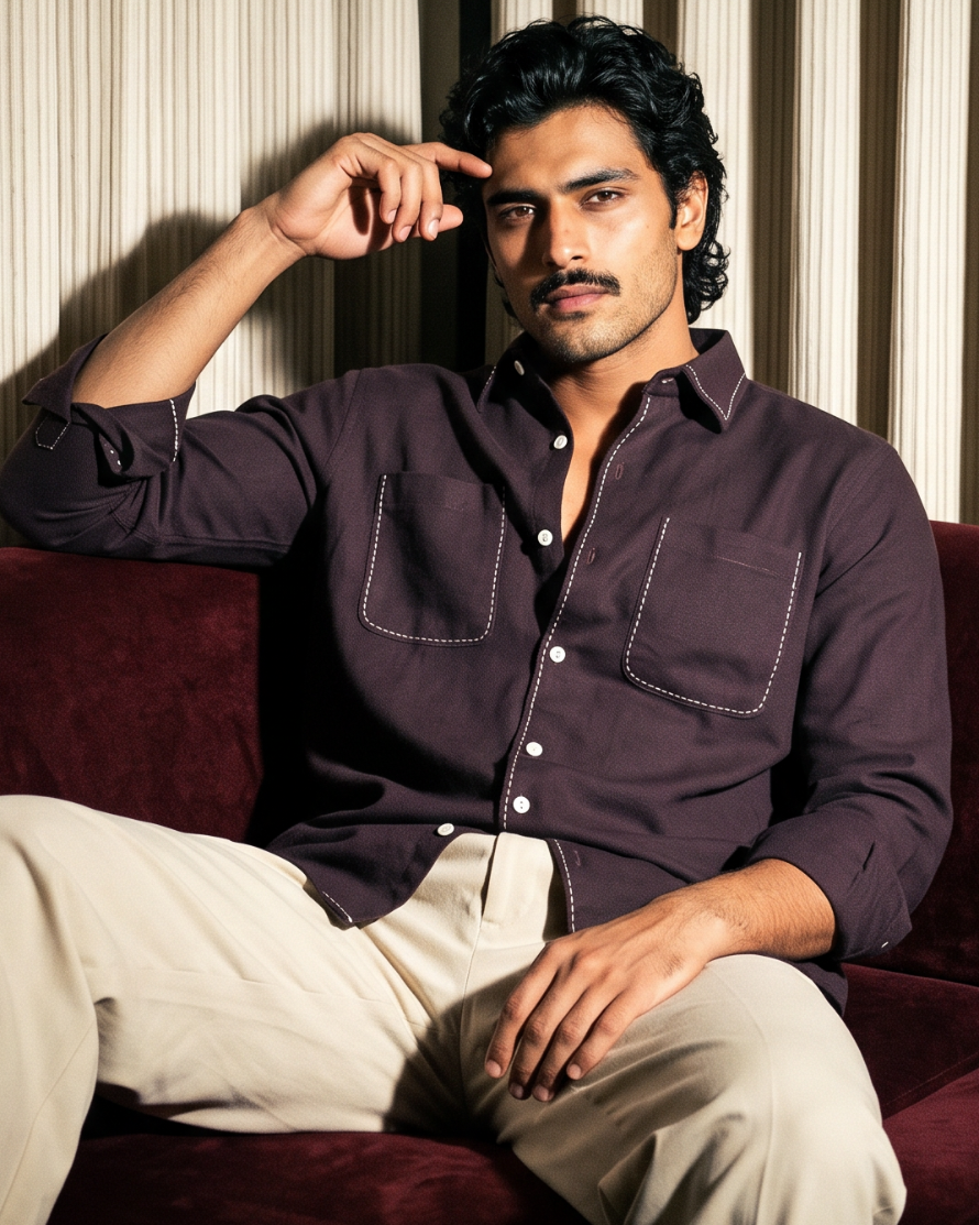 Plum Maroon – Chawal Takka with Double Pocket Shirt