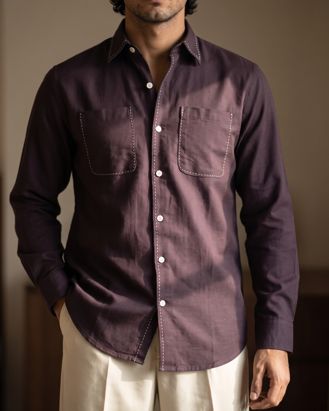 Plum Maroon – Chawal Takka with Double Pocket Shirt