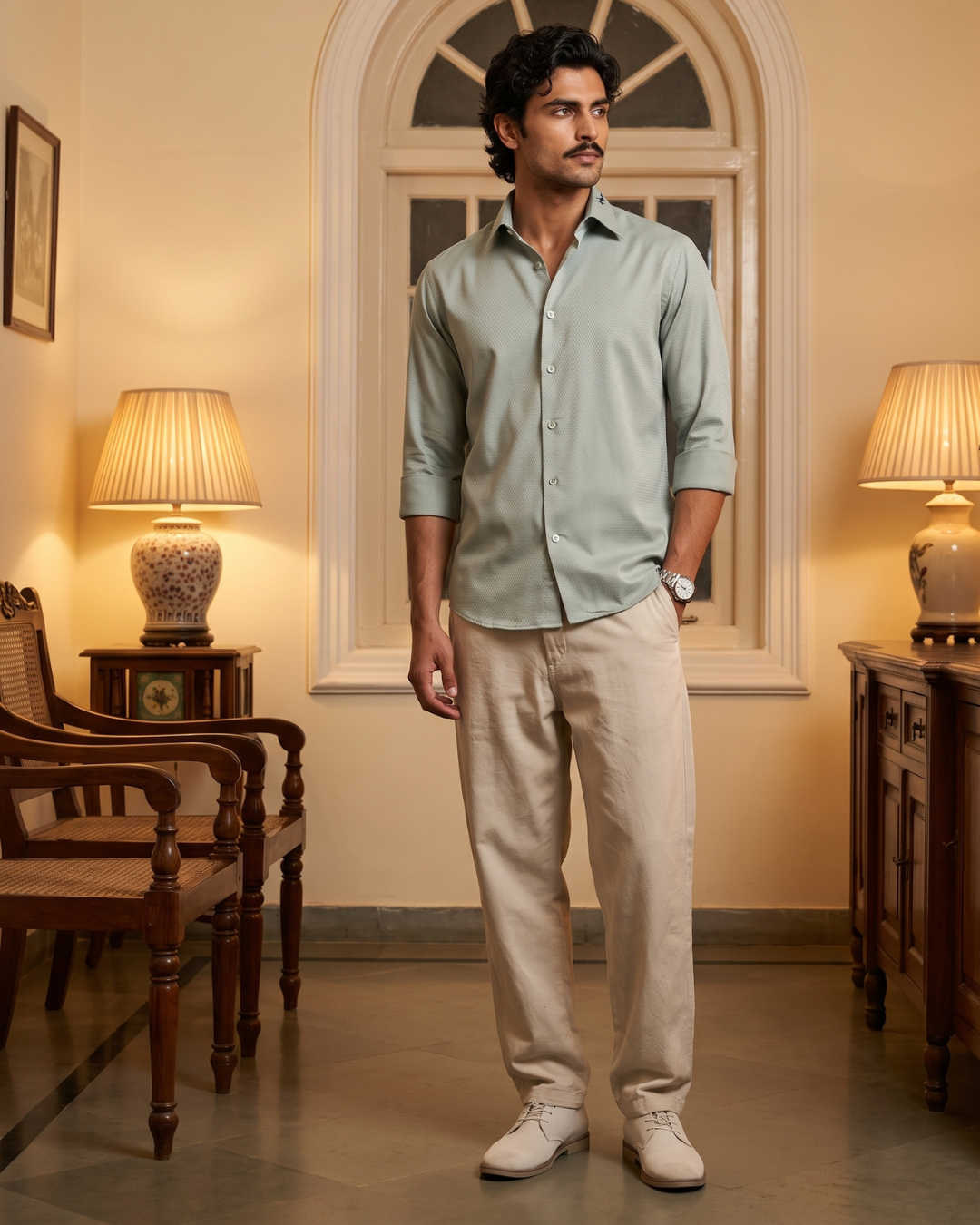 Micro Jacquard Light Grey 100% Cotton Cooper Collar Shirt