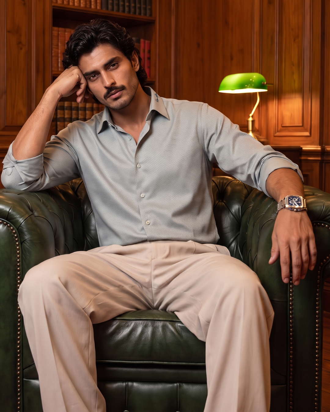 Micro Jacquard Light Grey 100% Cotton Cooper Collar Shirt