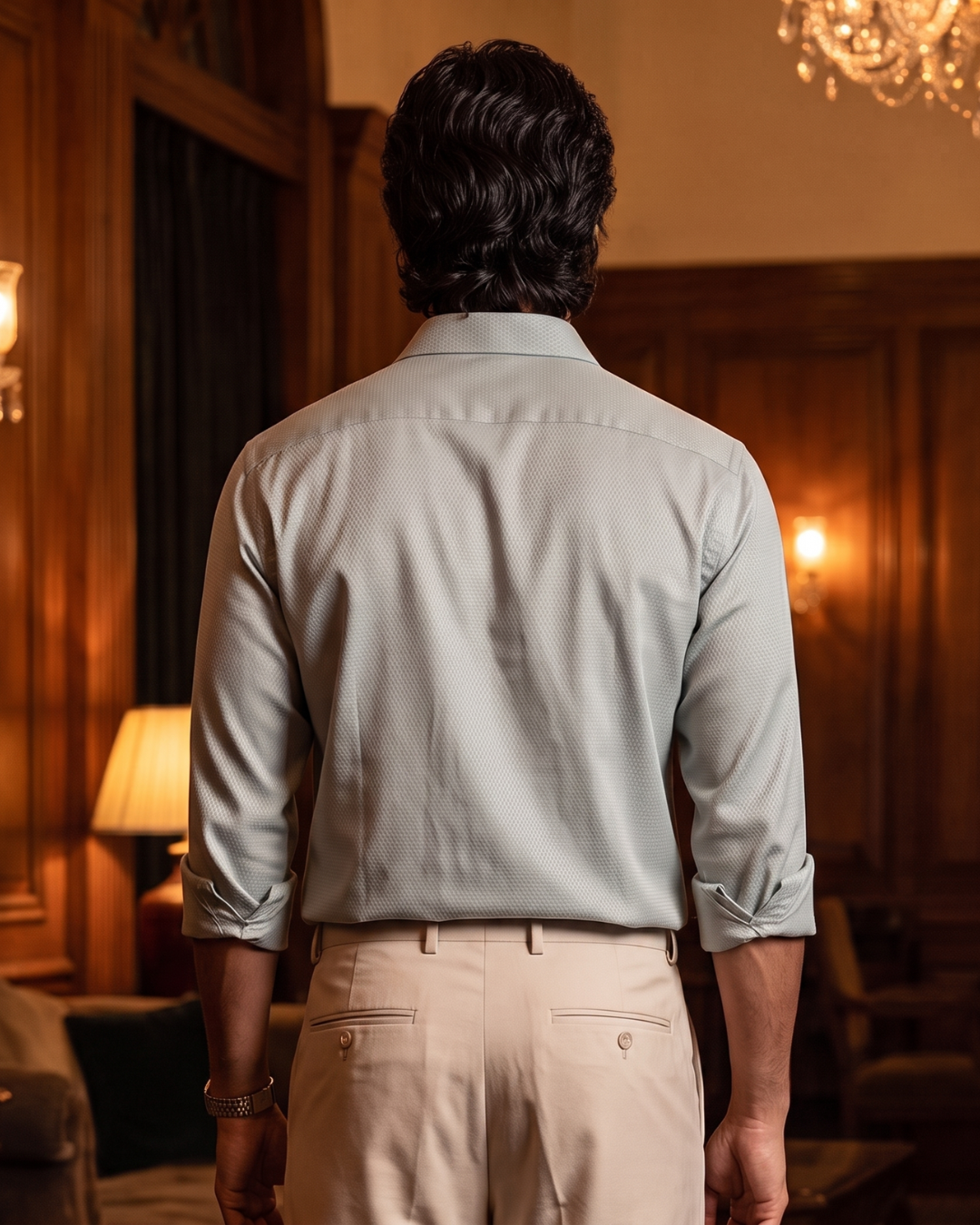 Micro Jacquard Light Grey 100% Cotton Cooper Collar Shirt