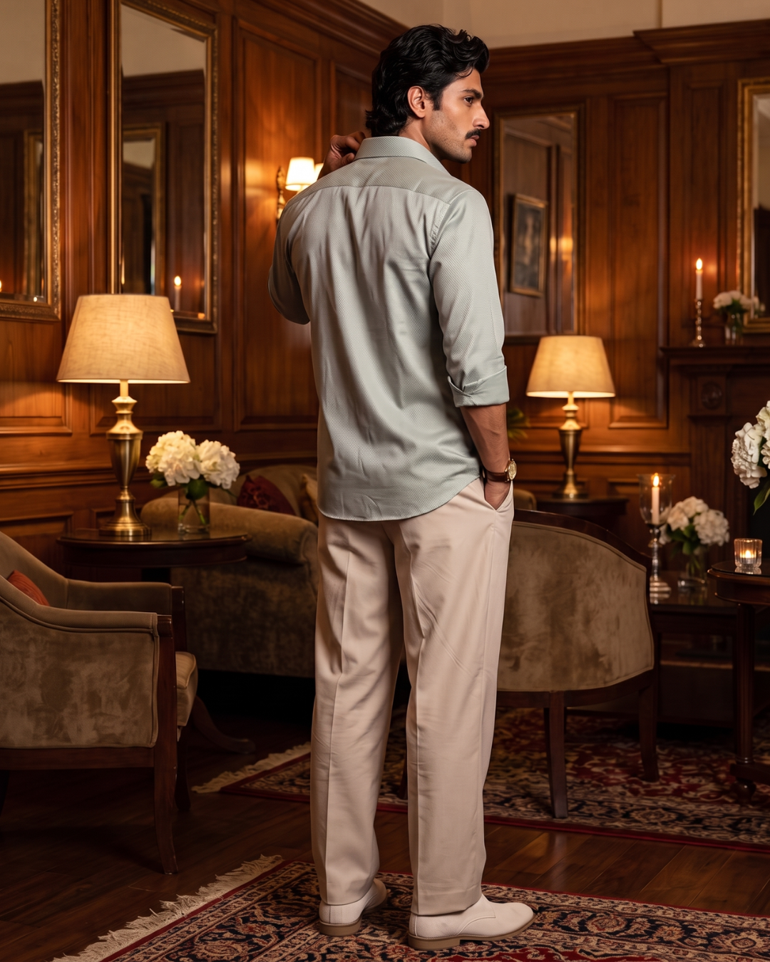 Micro Jacquard Light Grey 100% Cotton Cooper Collar Shirt