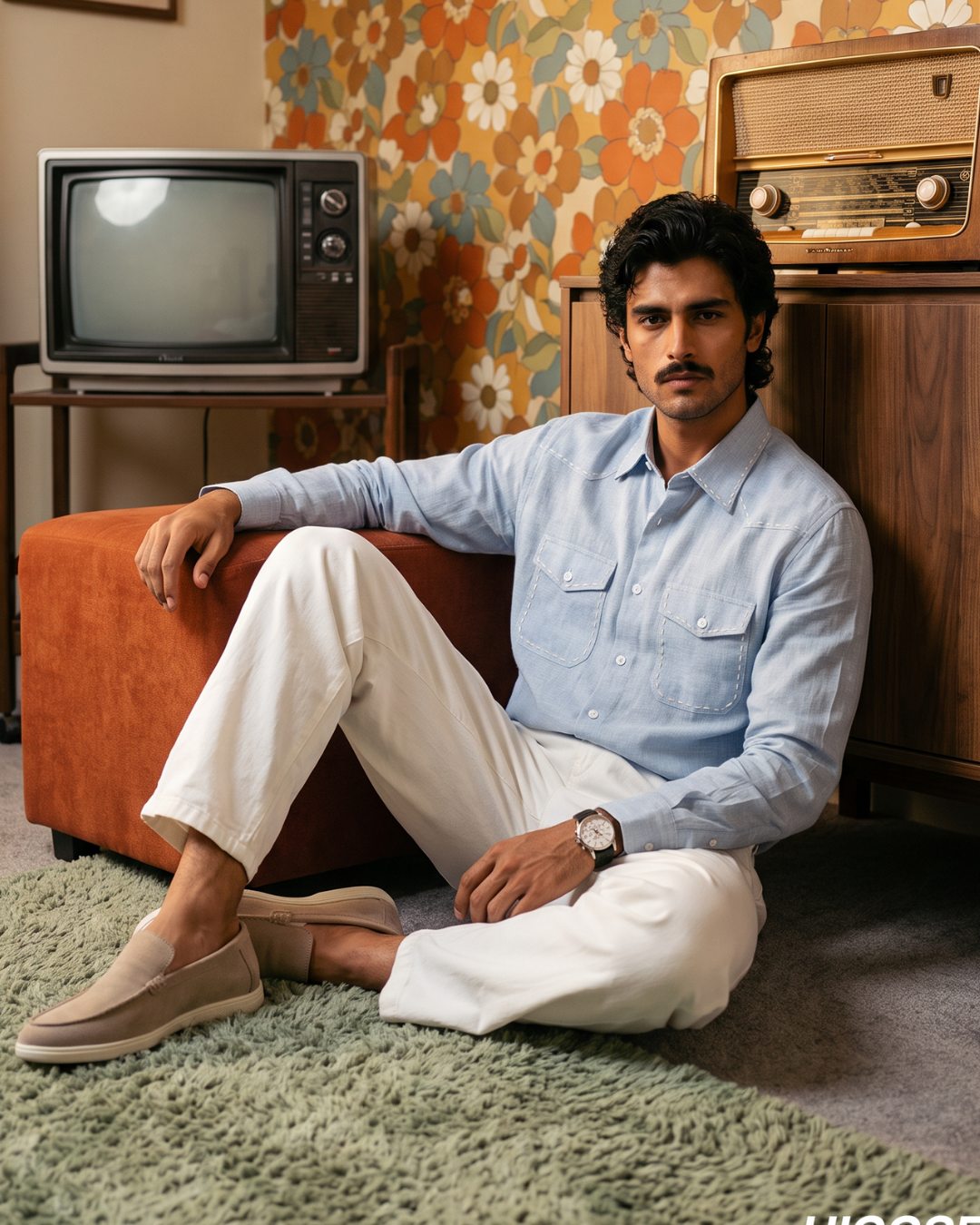 Blue Safari Cotton- Chawal Takka with Spread Collar Shirt