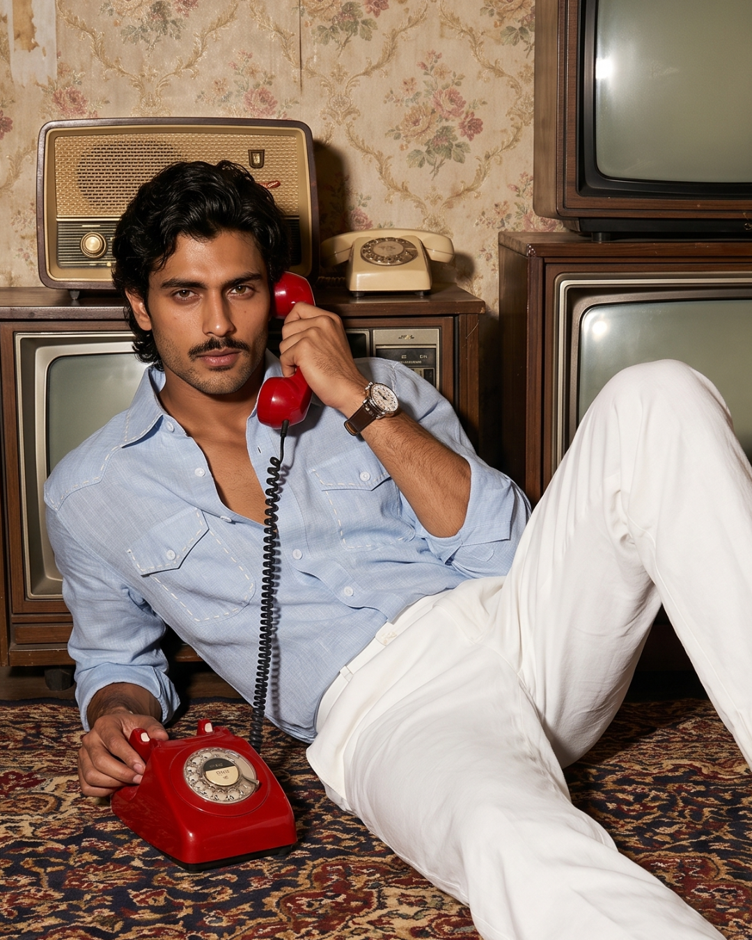 Blue Safari Cotton- Chawal Takka with Spread Collar Shirt