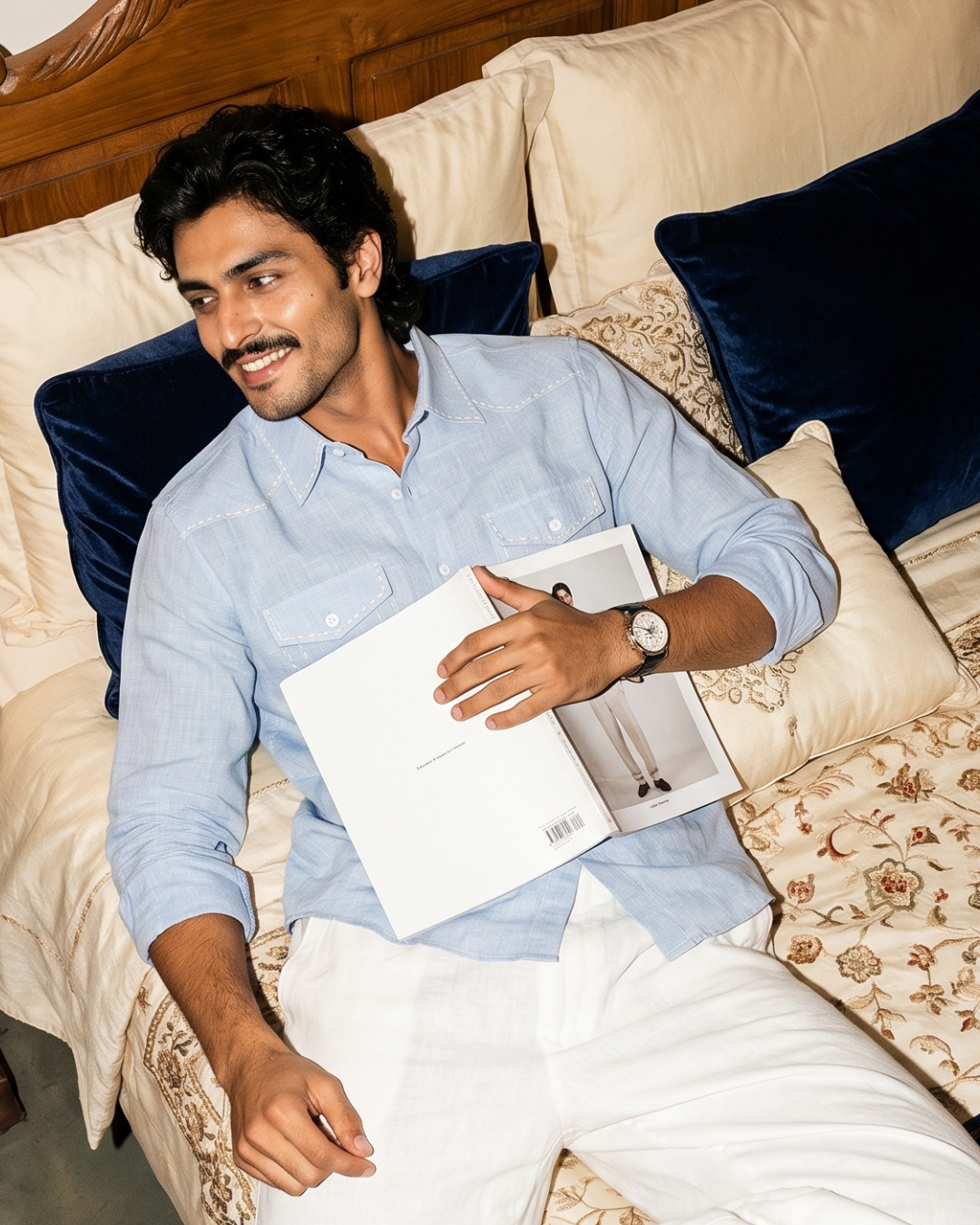 Blue Safari Cotton- Chawal Takka with Spread Collar Shirt