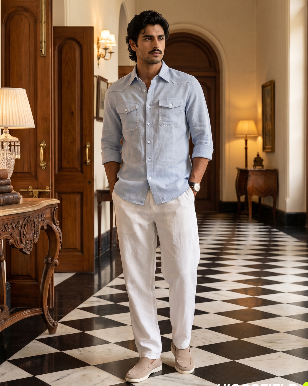 Blue Safari Cotton- Chawal Takka with Spread Collar Shirt