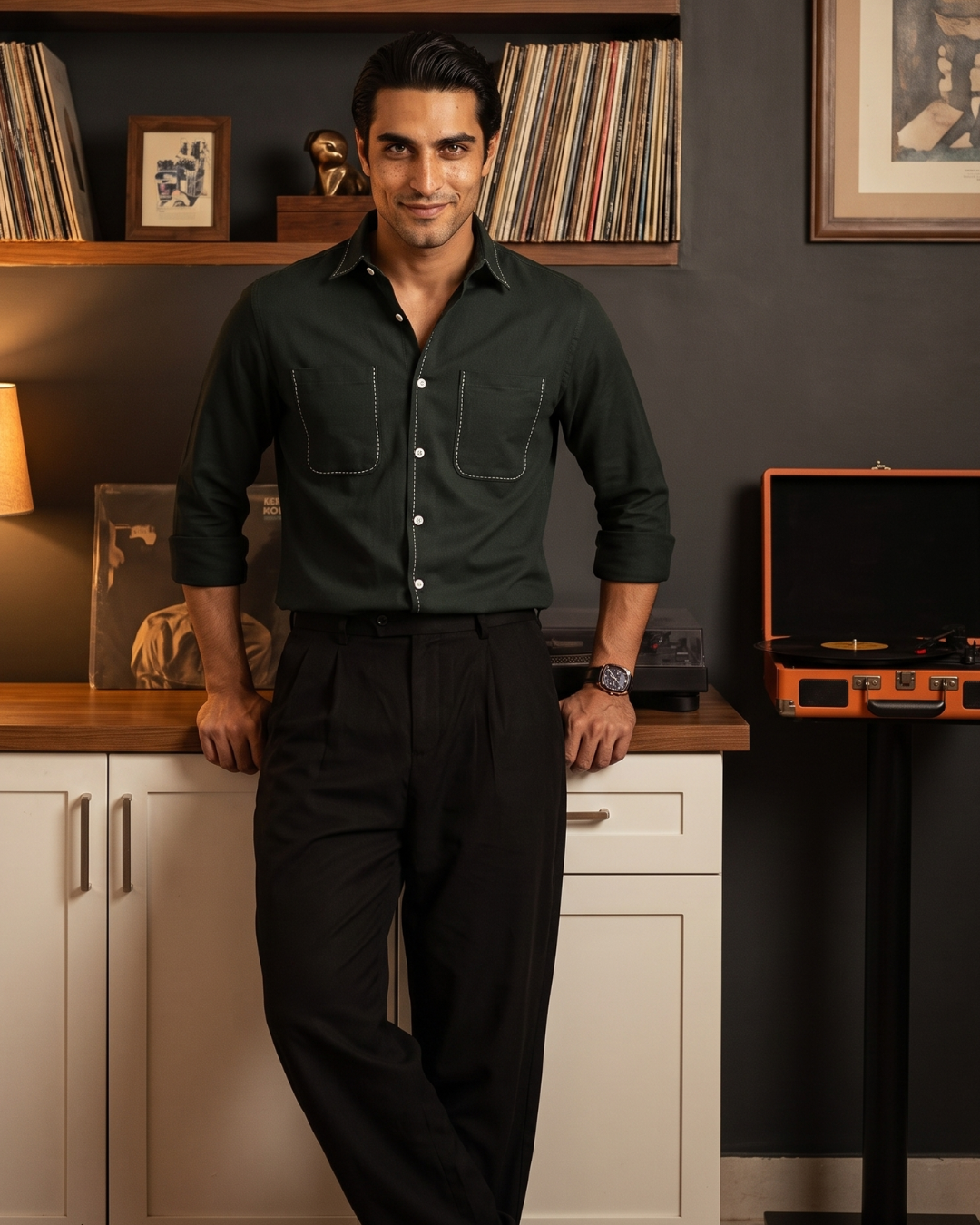 Forest Green – Chawal Takka with Double Pocket Shirt
