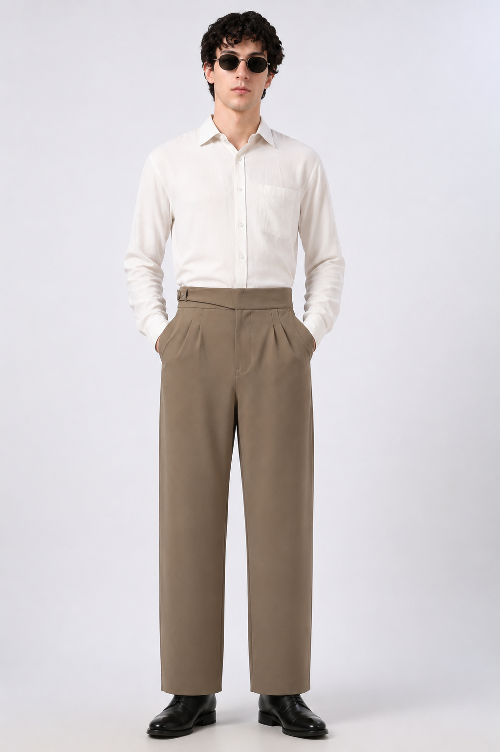 Taupe Tailored Khaki Straight Fit Pants