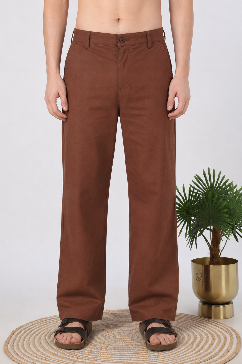 Linen-style 100% Cotton Straight Fit Khaki Pant