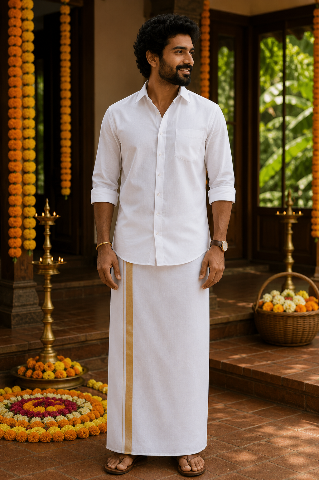 100% cotton white mundu free on purchase of 2 shirts