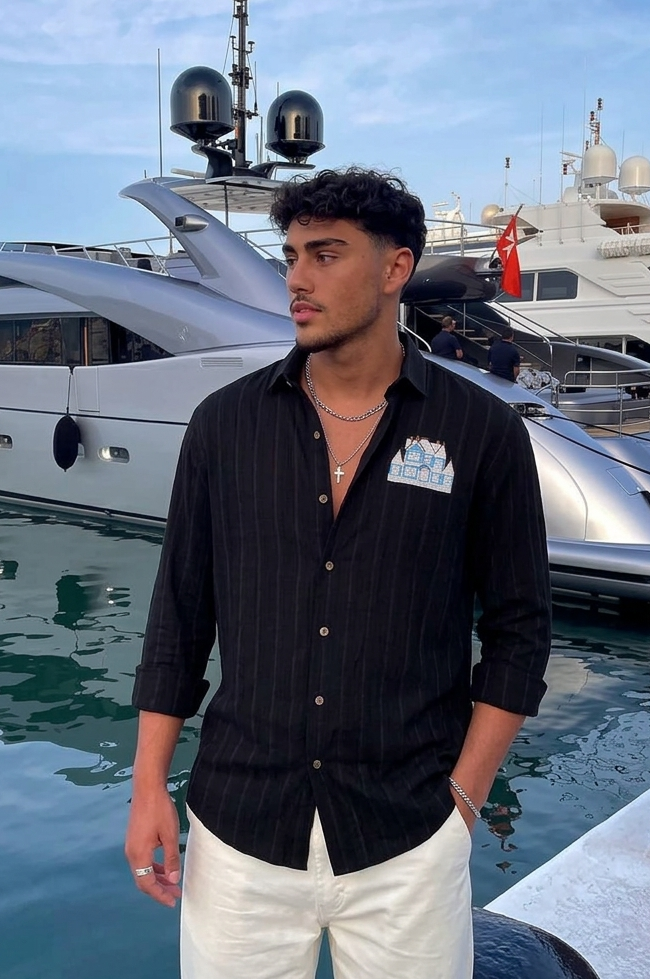 Midnight Manor Cotton Regular Fit Black Embroidered Shirt