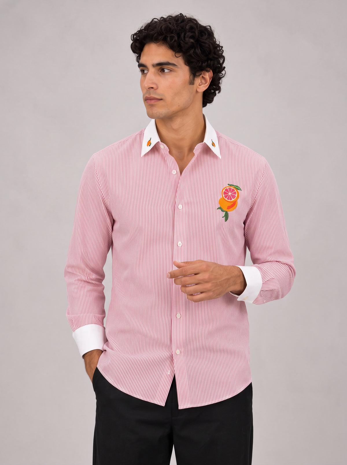 Citrus Bloom Cotton Regular Fit Pink Striped Shirt