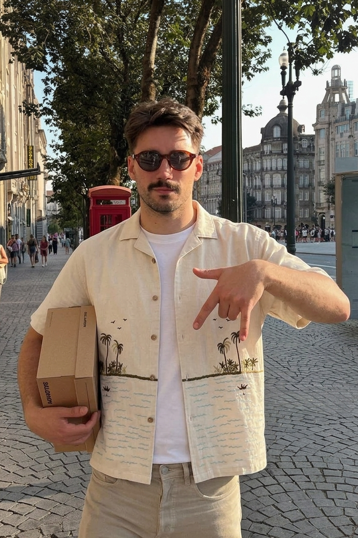 Coastal Reverie Cotton Box Fit Cream Embroidered Shirt