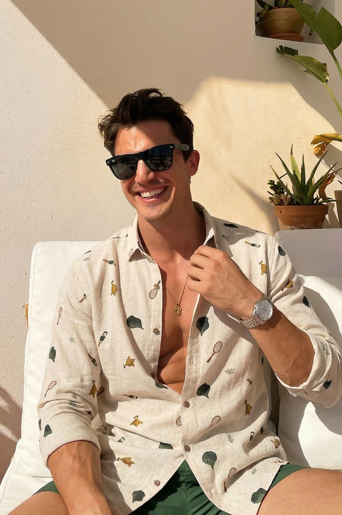 Clubhouse Story Cotton Regular Fit Beige Printed Shirt