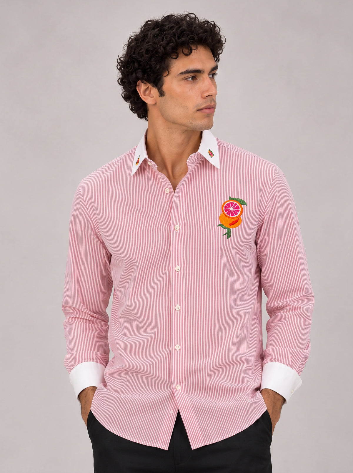 Citrus Bloom Cotton Regular Fit Pink Striped Shirt
