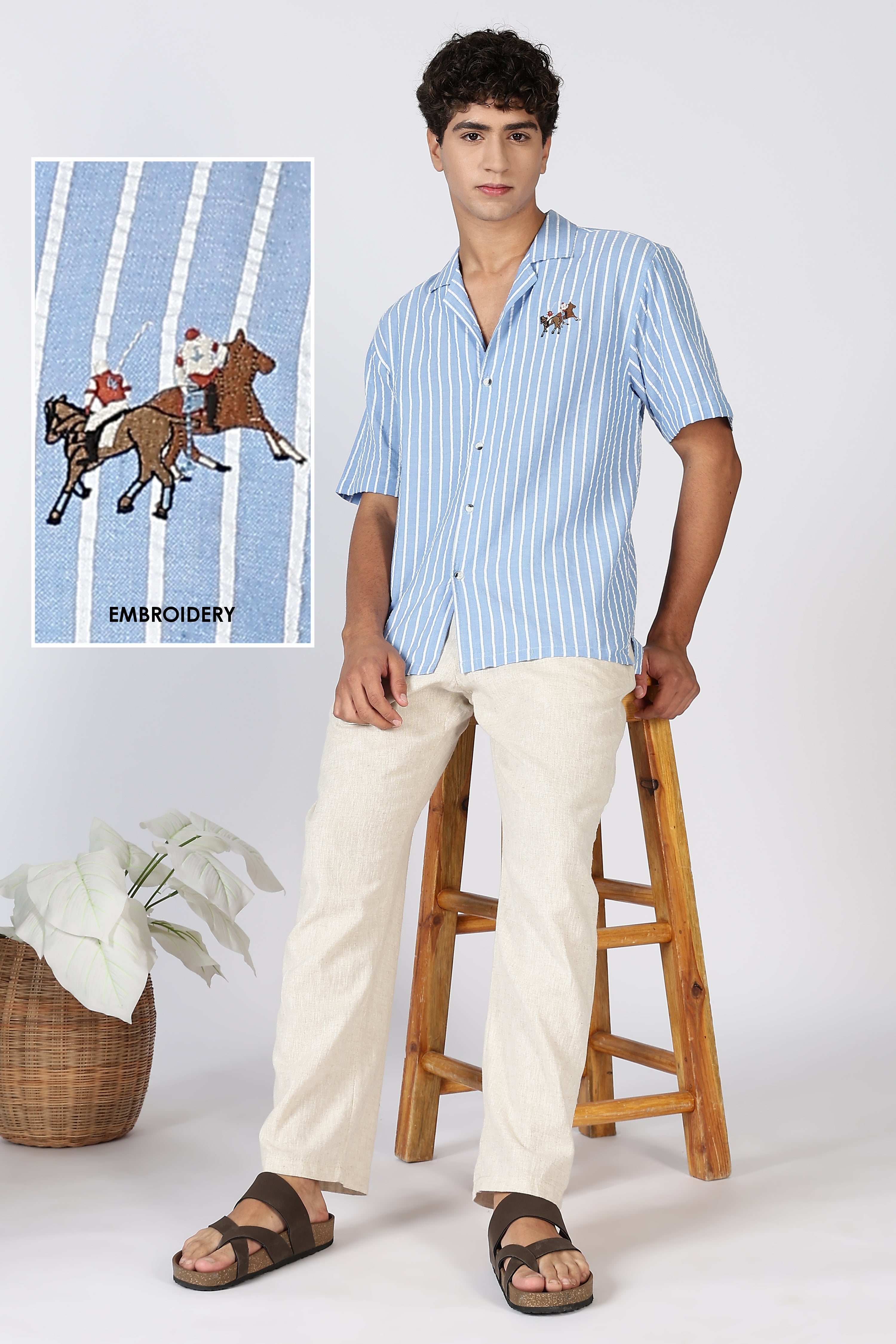 Polo Race Cotton Box Fit Sky blue Embroidered Shirt