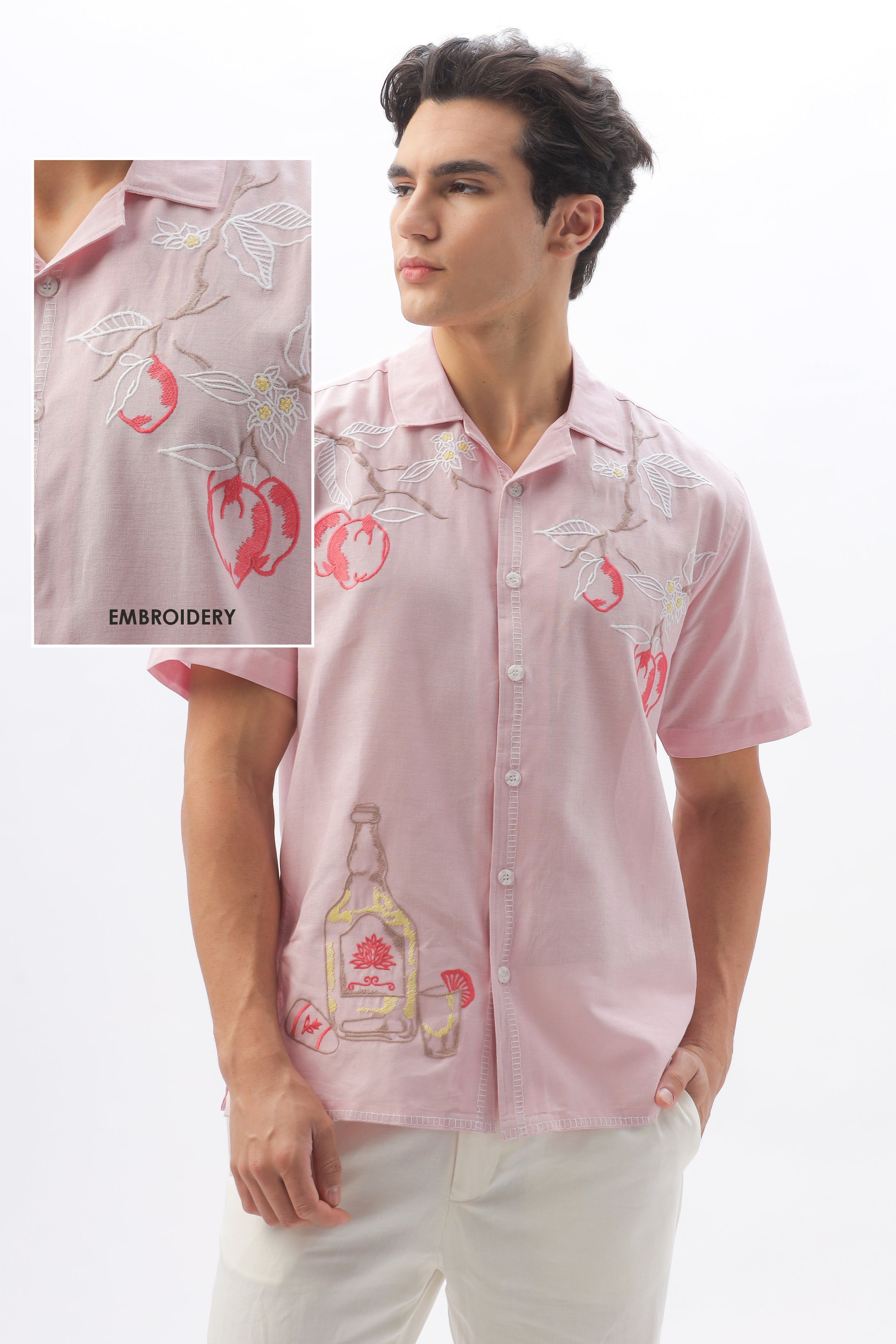 Best Seller Pink Floral Embroidery Box Fit Shirt