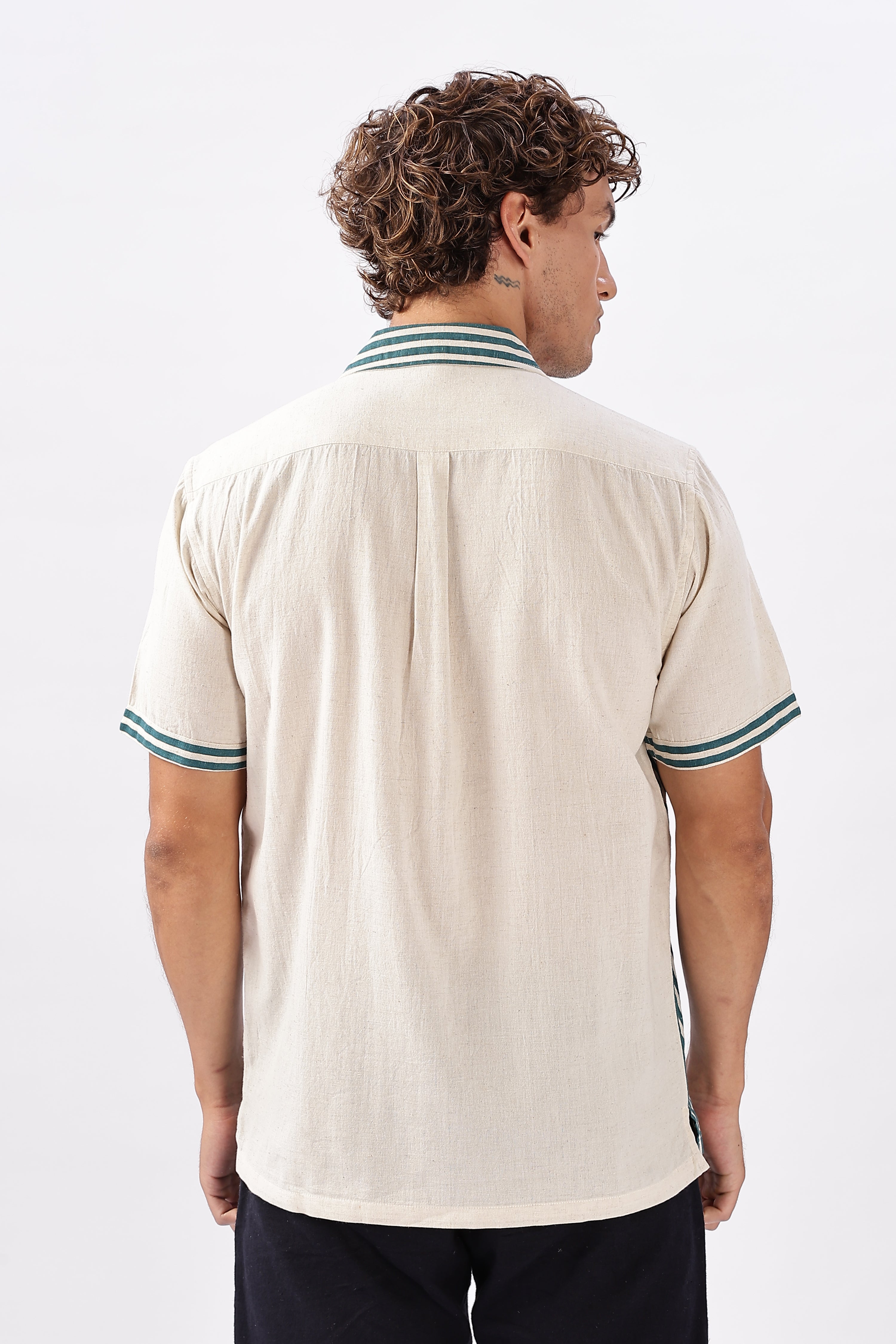 Soaring Sparrow Cotton Regular Fit Beige Embroidered Shirt
