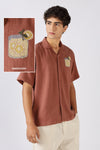 Citrus Spritz Textured Box Fit Orange Embroidered Shirt