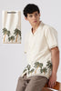 Coastal Palms Cotton Box Fit Beige Embroidered Shirt