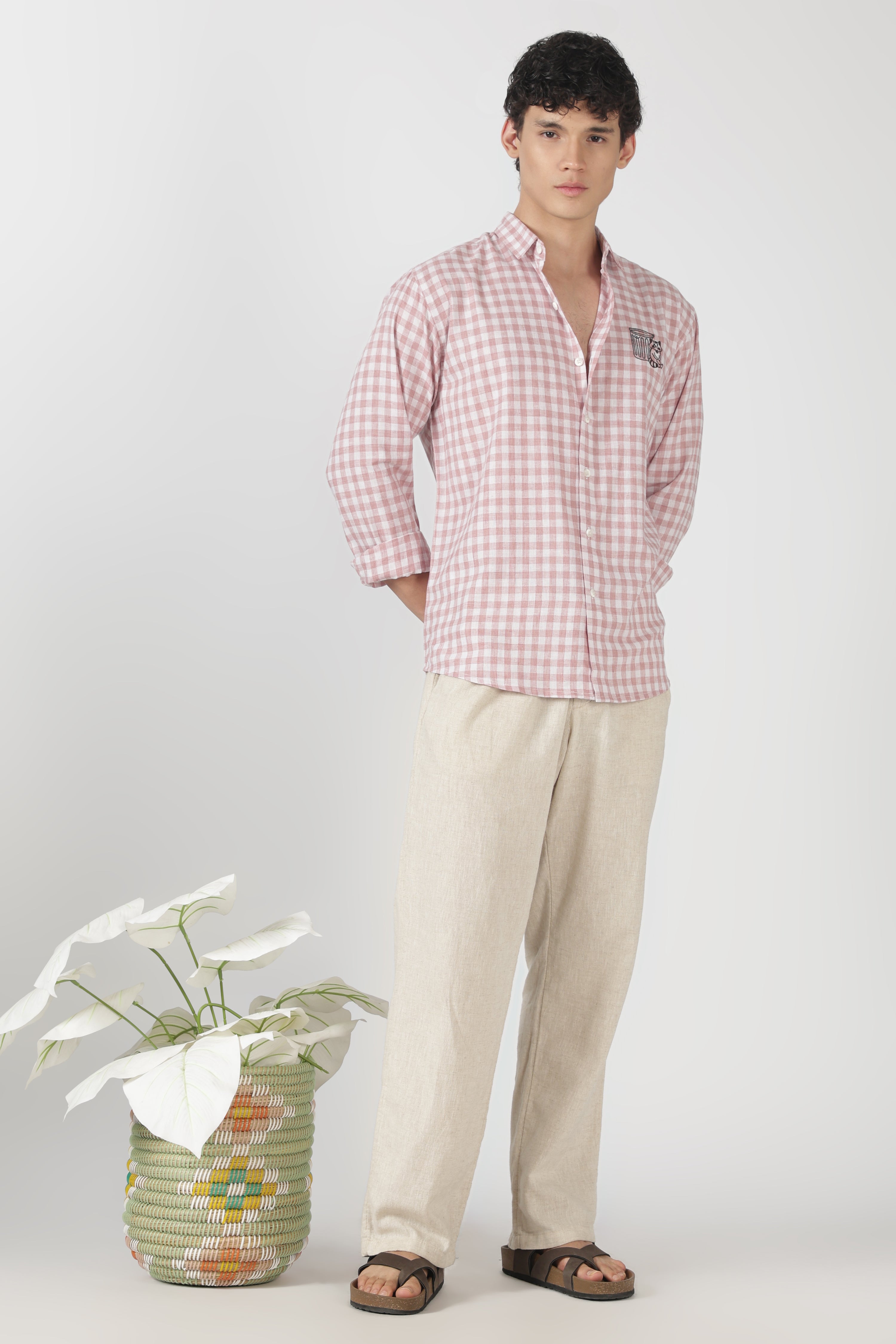 Playful Raccoon Cotton Regular Fit Pink Embroidered Shirt