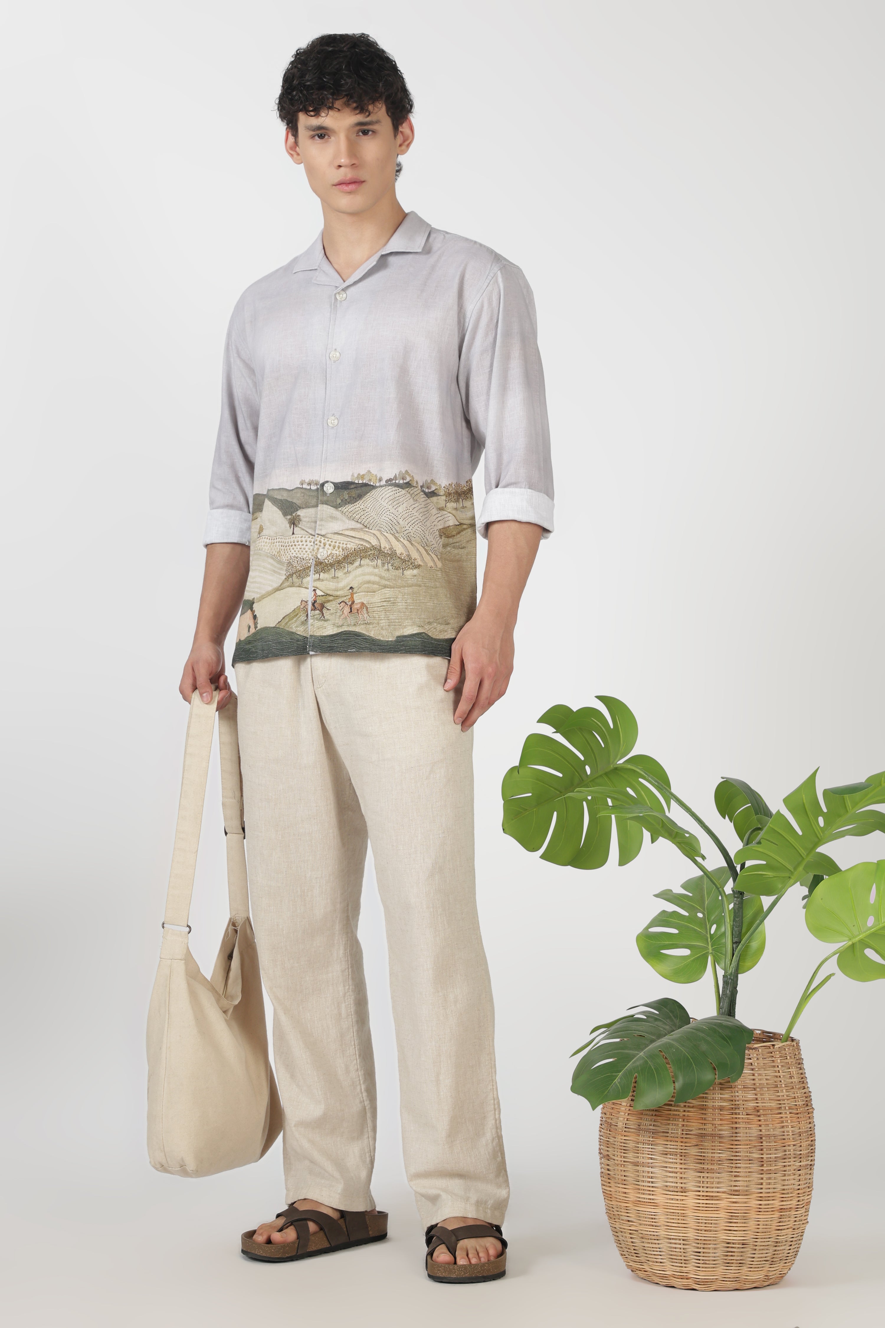 Countryside Cotton Box Fit Full Sleeve Grey Printed Shirt