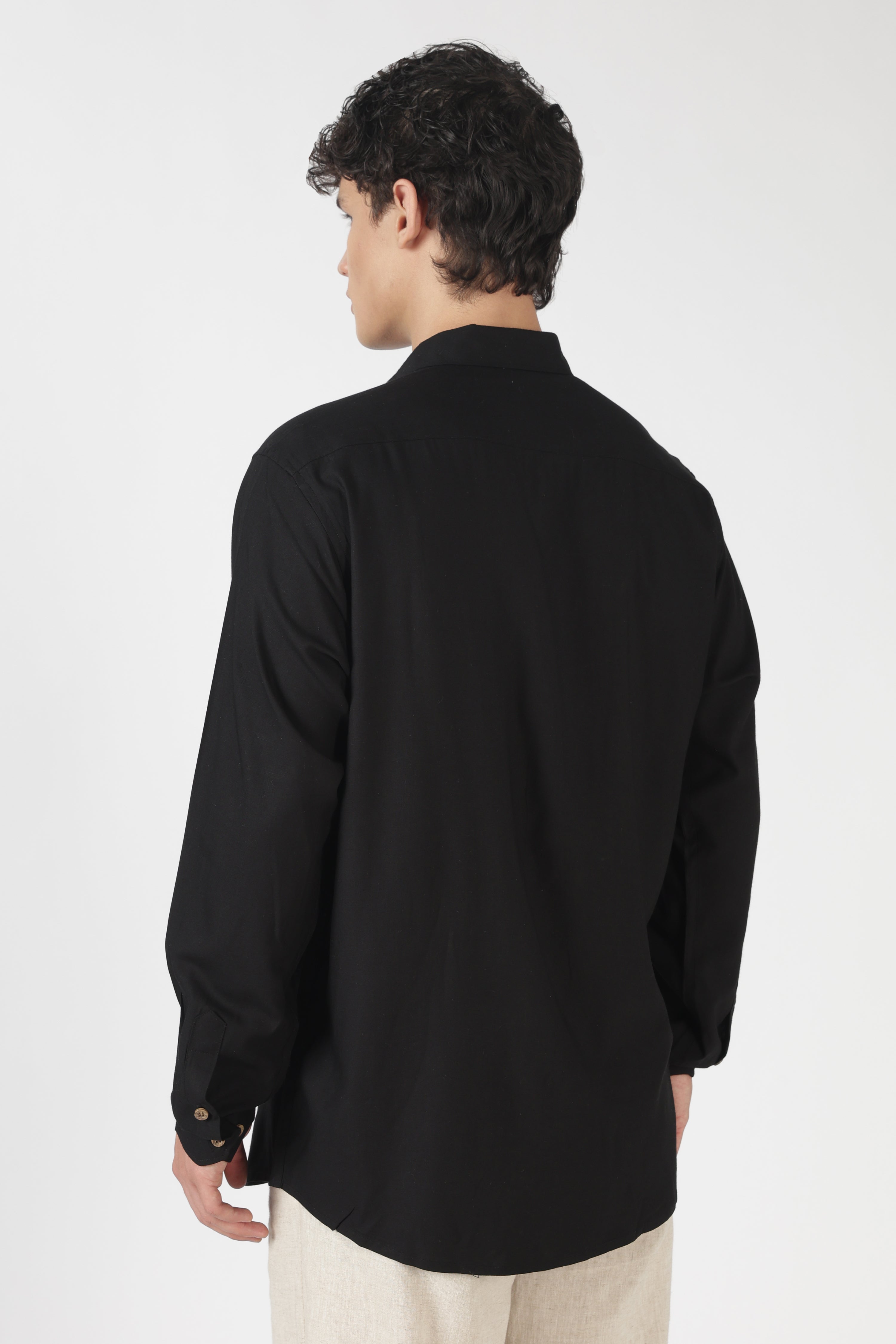 Nocturnal Owl Cotton Regular Fit Black Embroidered Shirt
