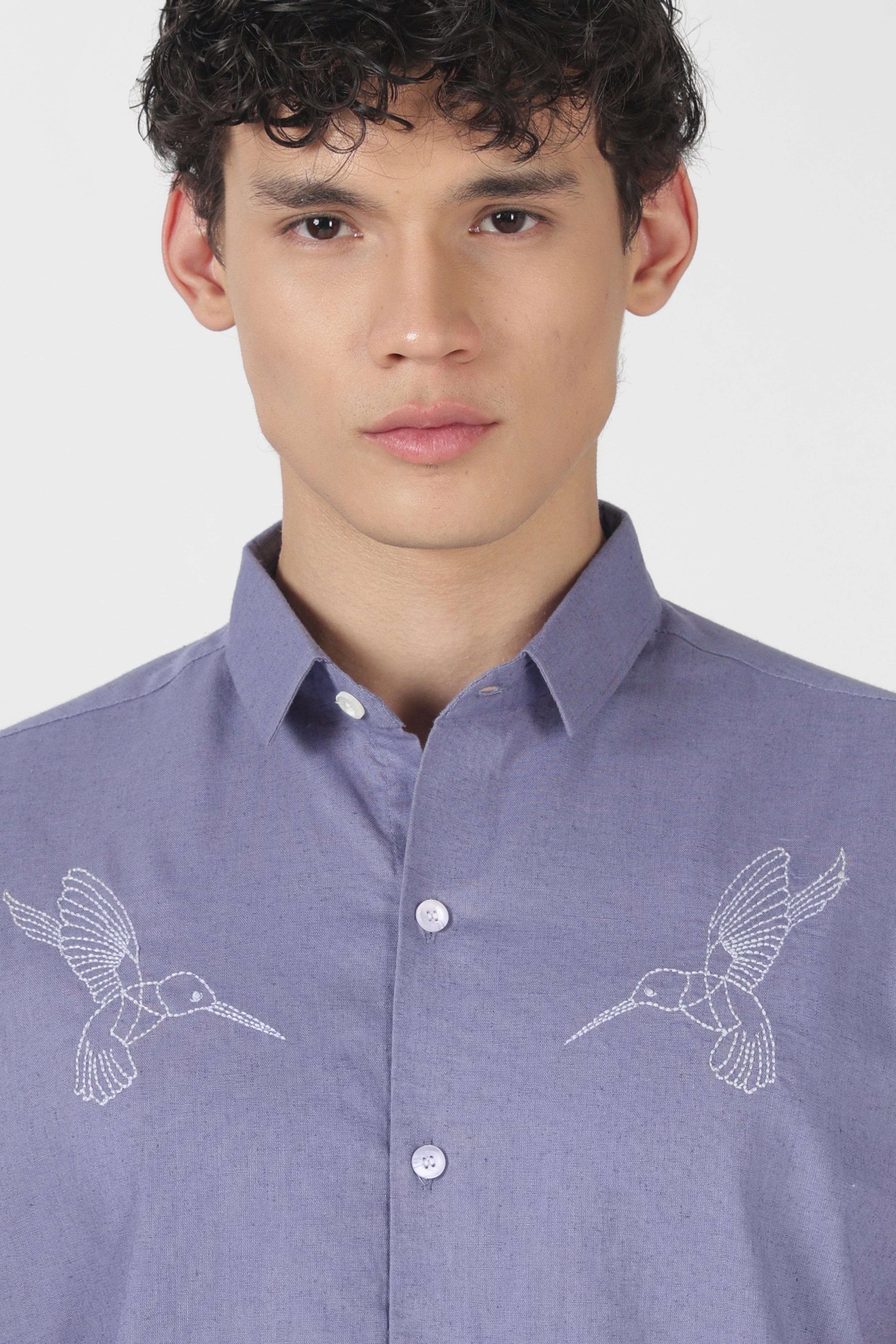 Humming Crest Cotton Regular Fit Purple Embroidered Shirt