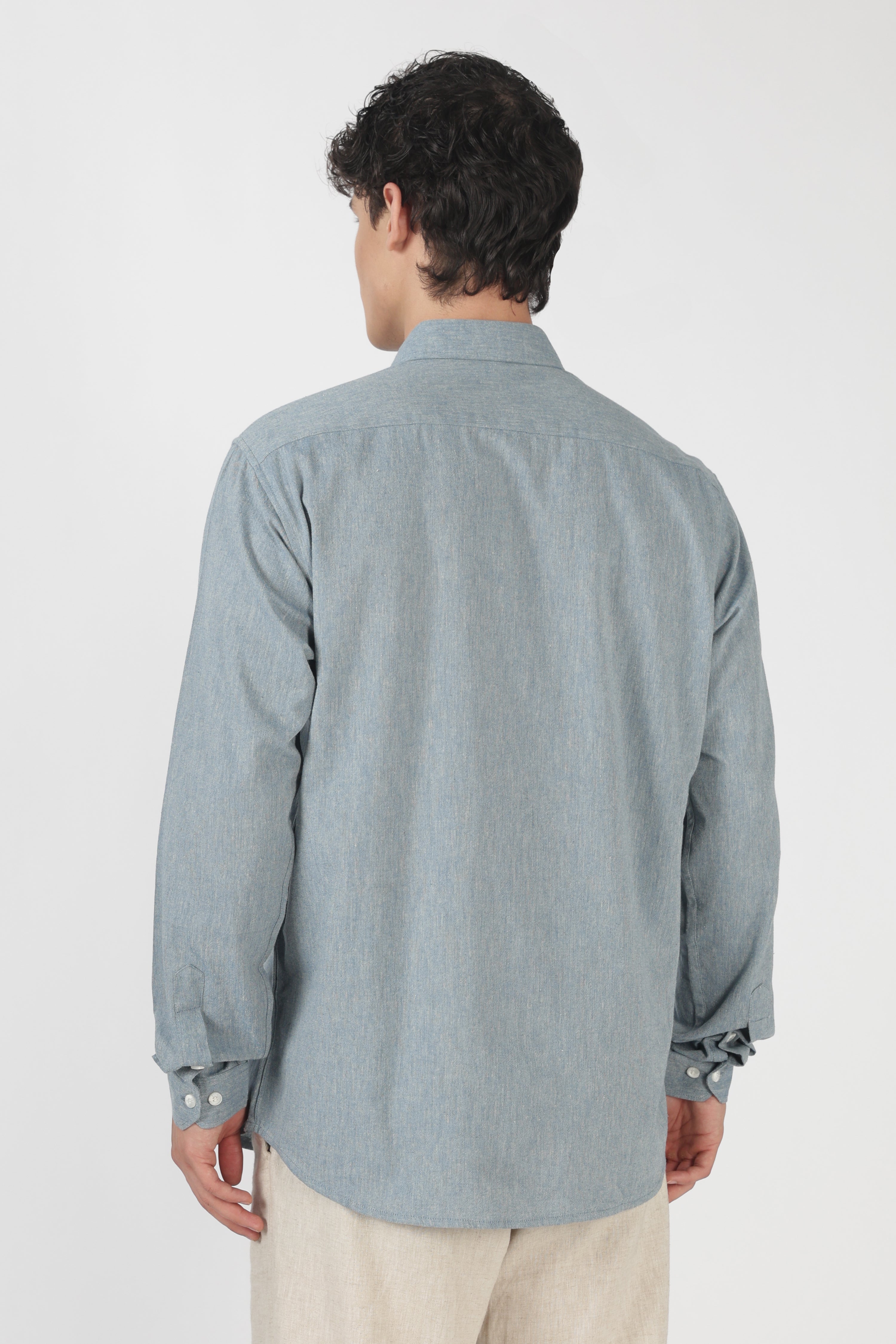 Desert Leopard Cotton Regular Fit Sky blue Embroidered Shirt