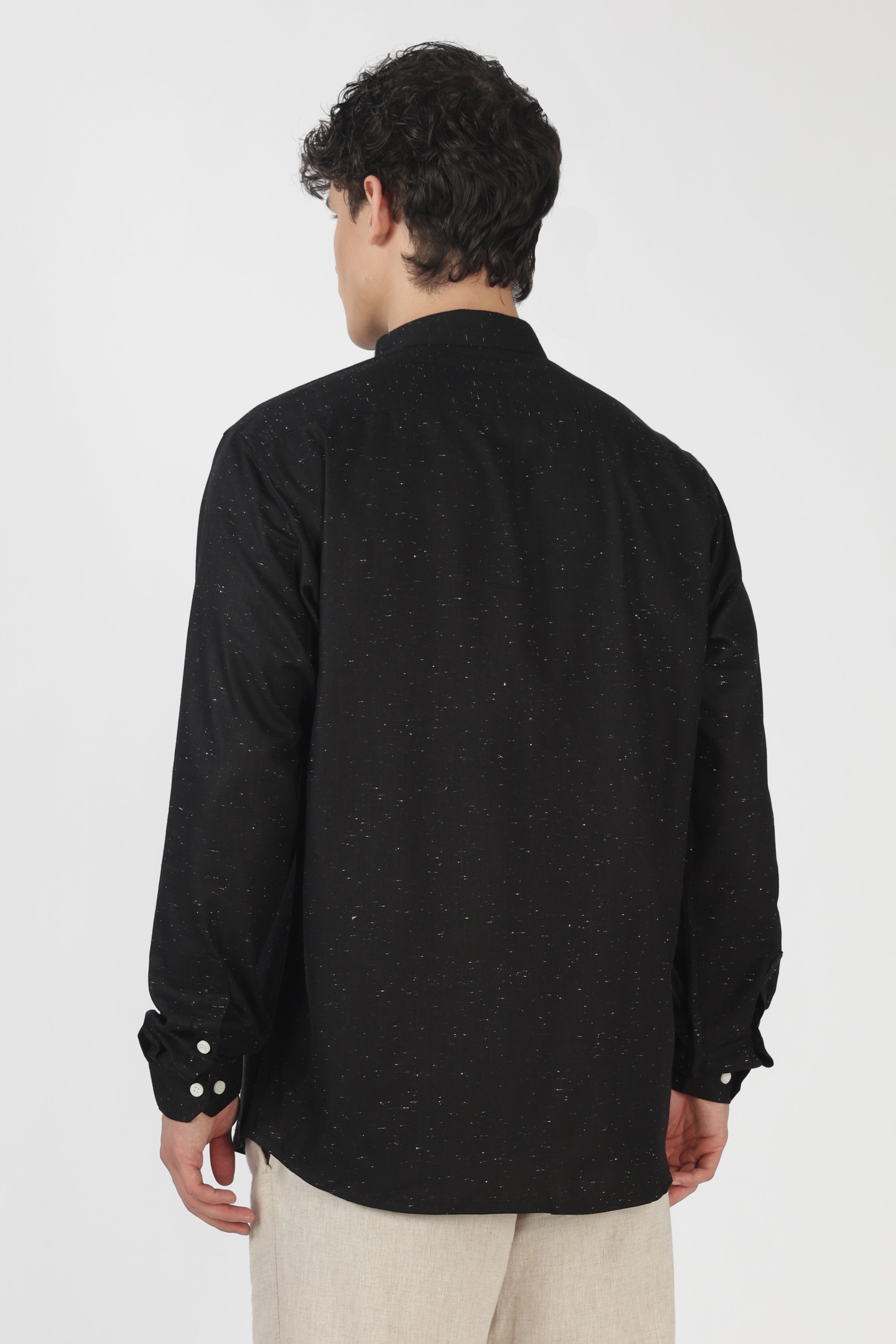 Starlit Solitude Cotton Regular Fit Black Embroidered Shirt