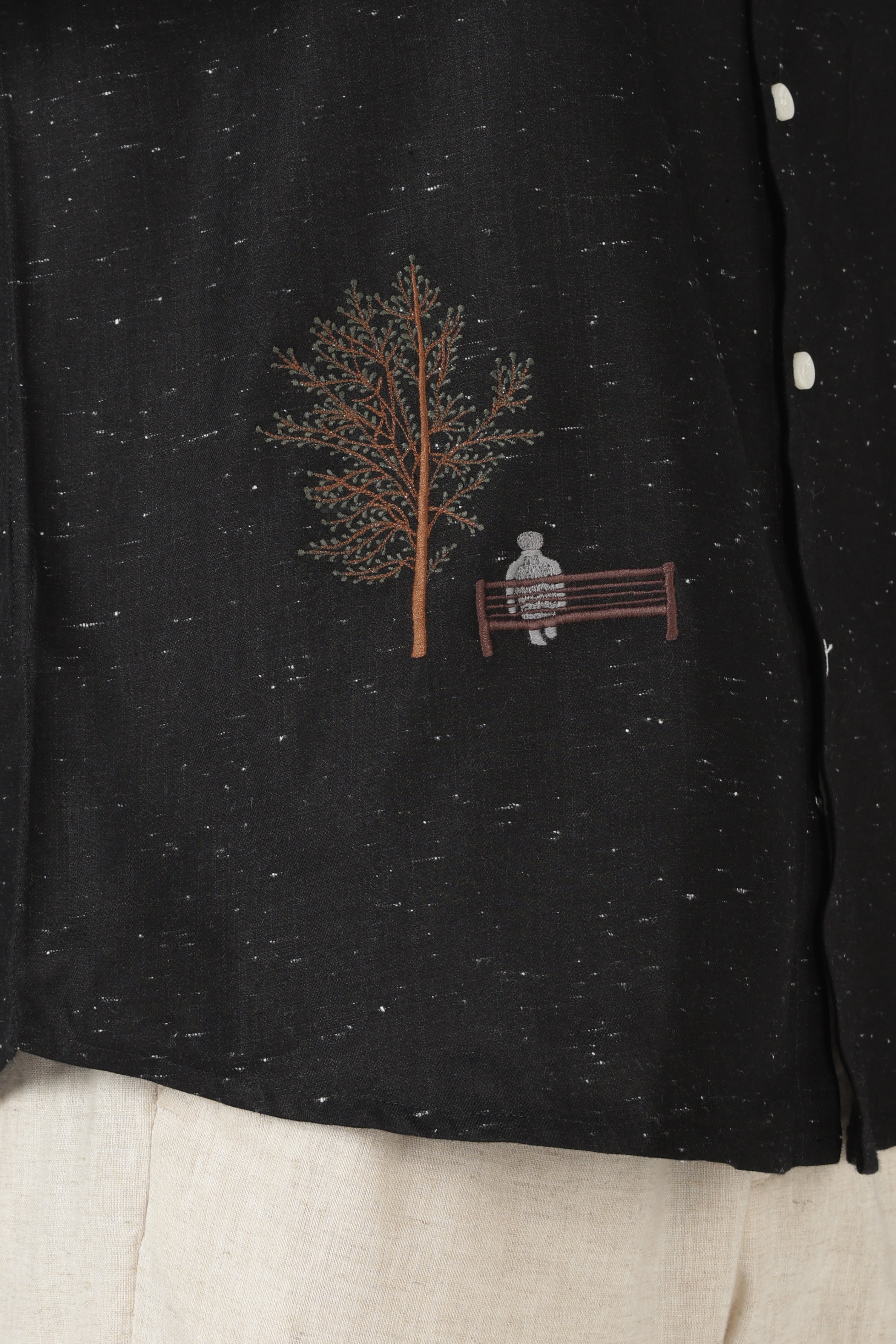 Starlit Solitude Cotton Regular Fit Black Embroidered Shirt