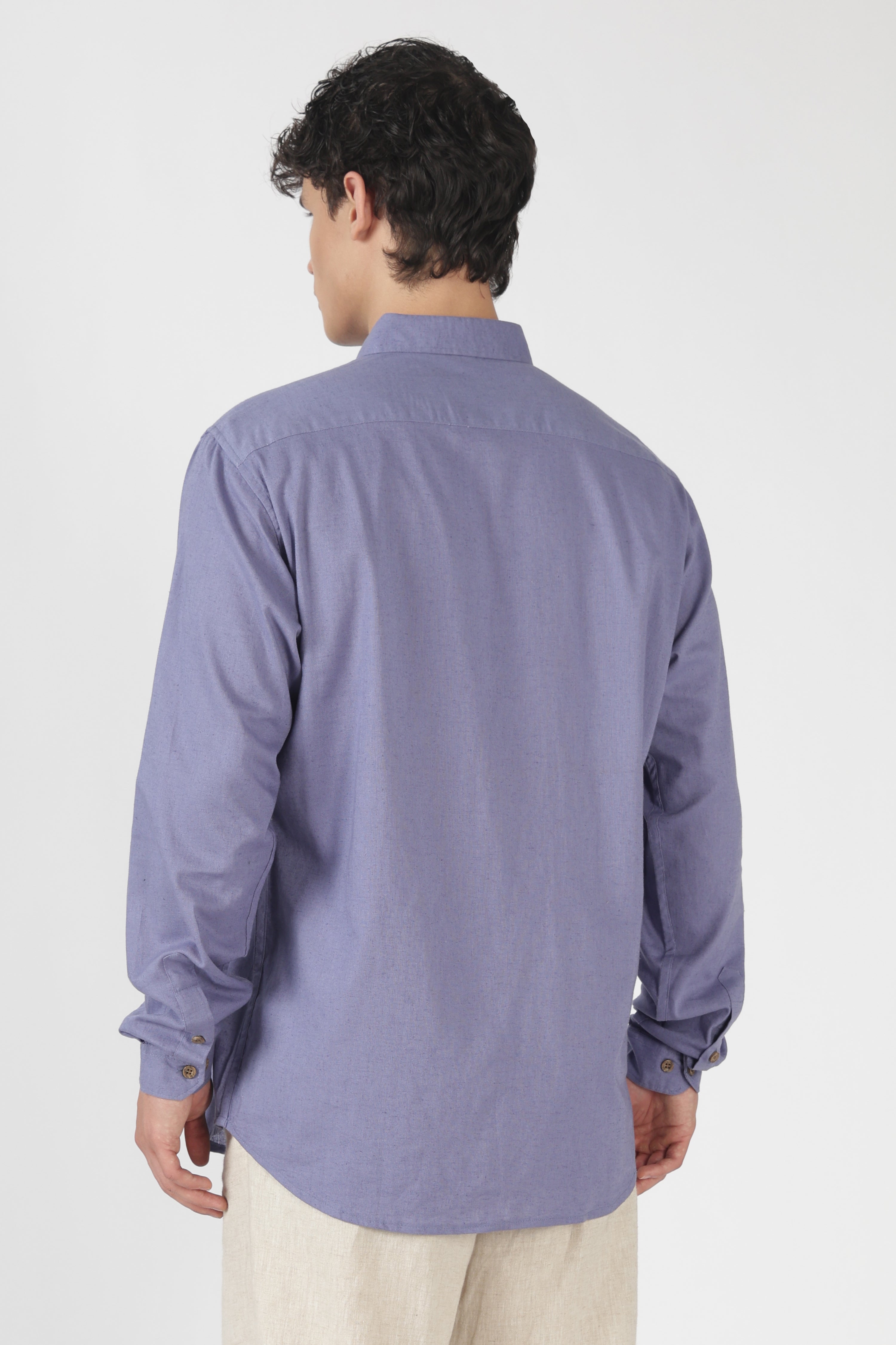 Golden Stag Ember Cotton Regular Fit Purple Embroidered Shirt