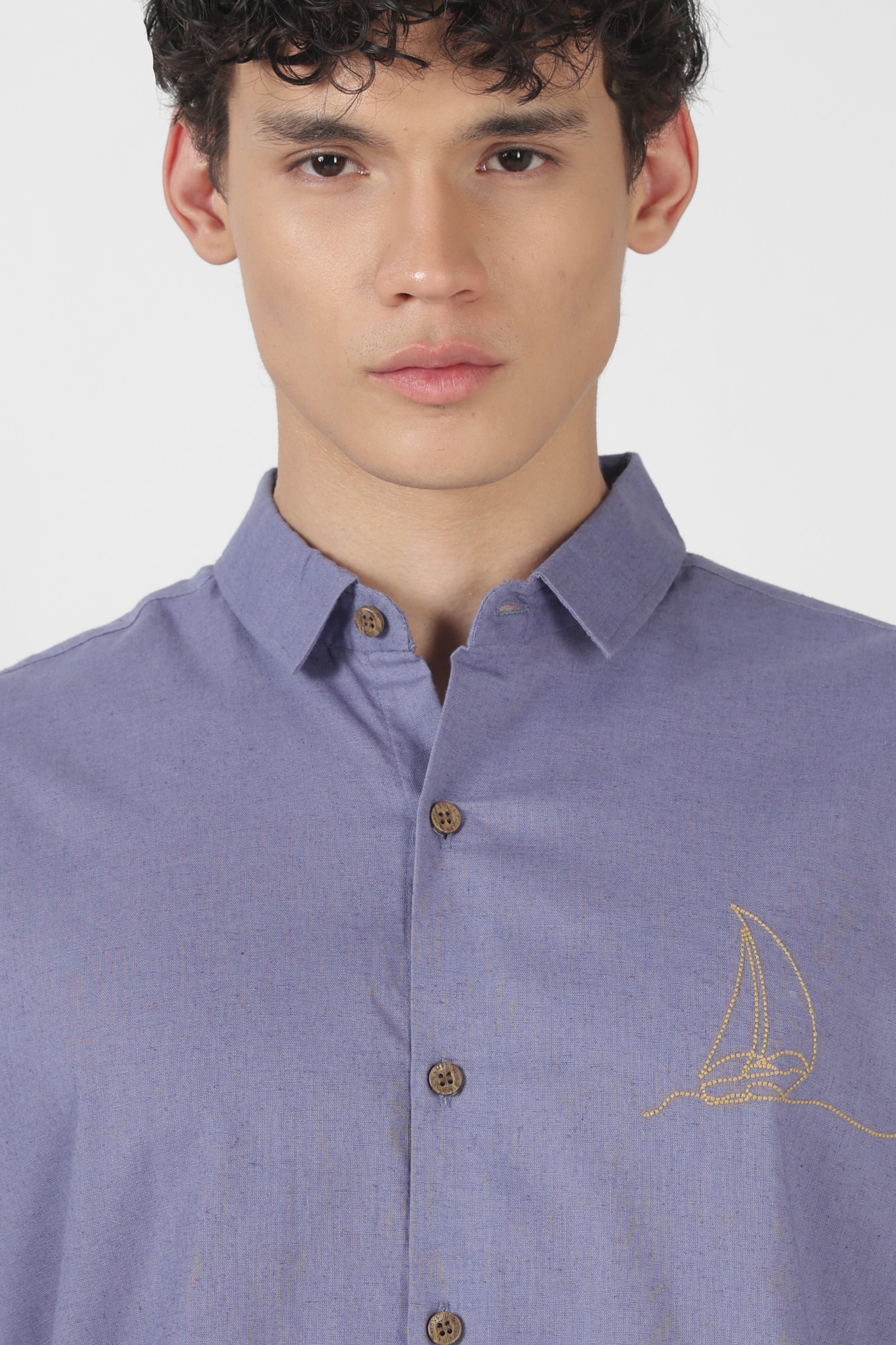 Drift Sail Cotton Regular Fit Purple Embroidered Shirt