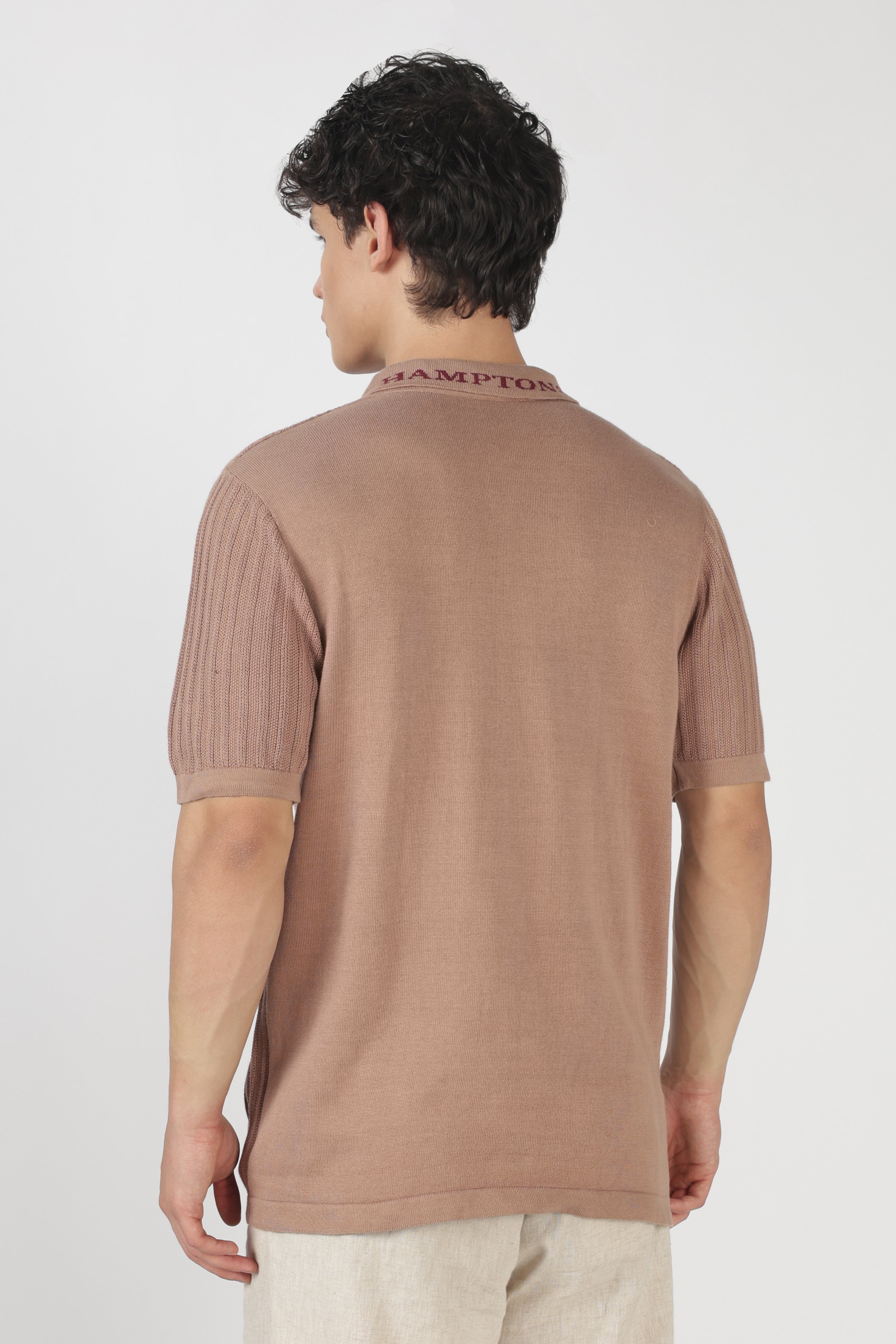 Desert Dune Knit Slim Fit Brown Polo T-Shirt