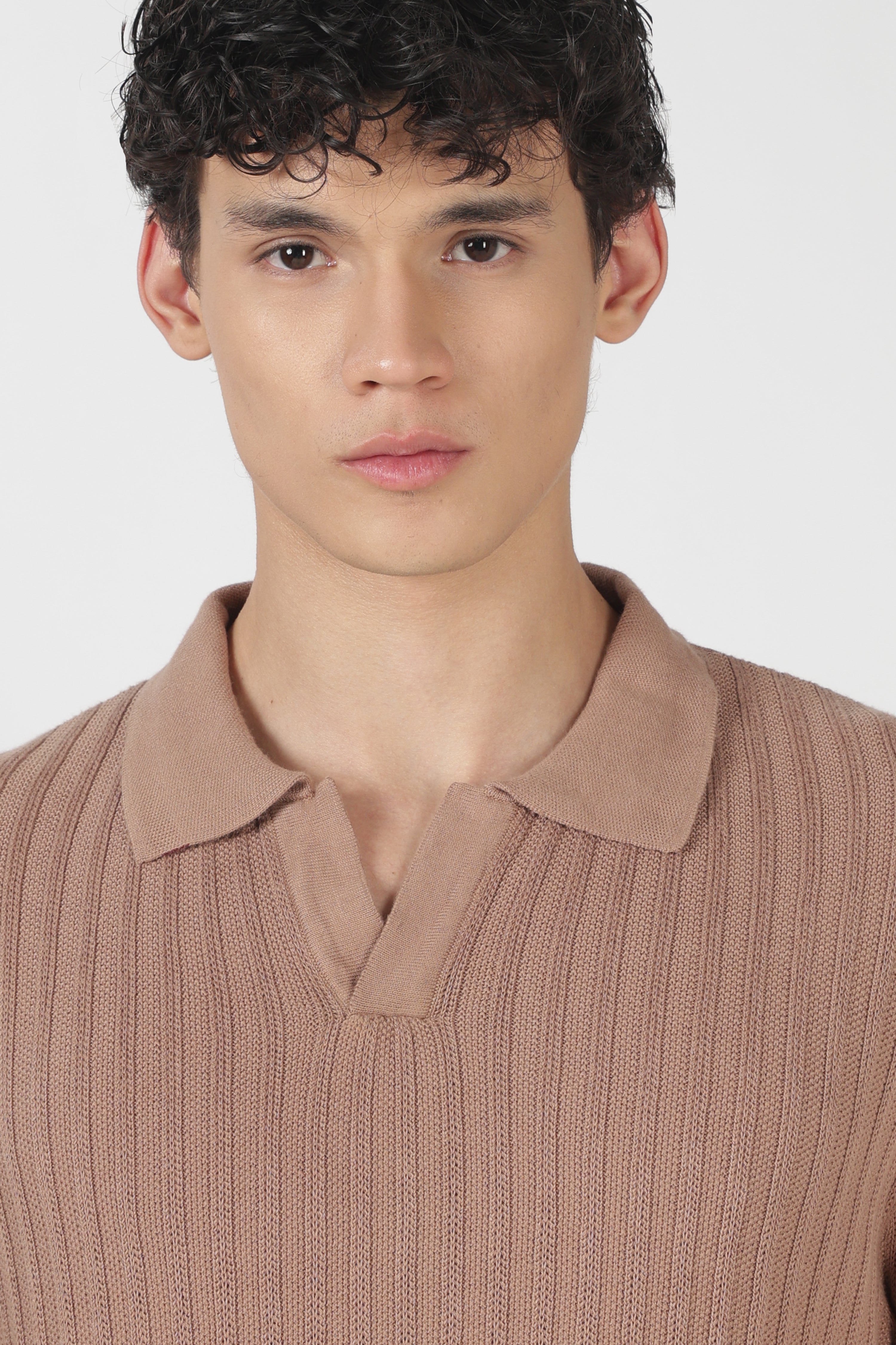 Desert Dune Knit Slim Fit Brown Polo T-Shirt