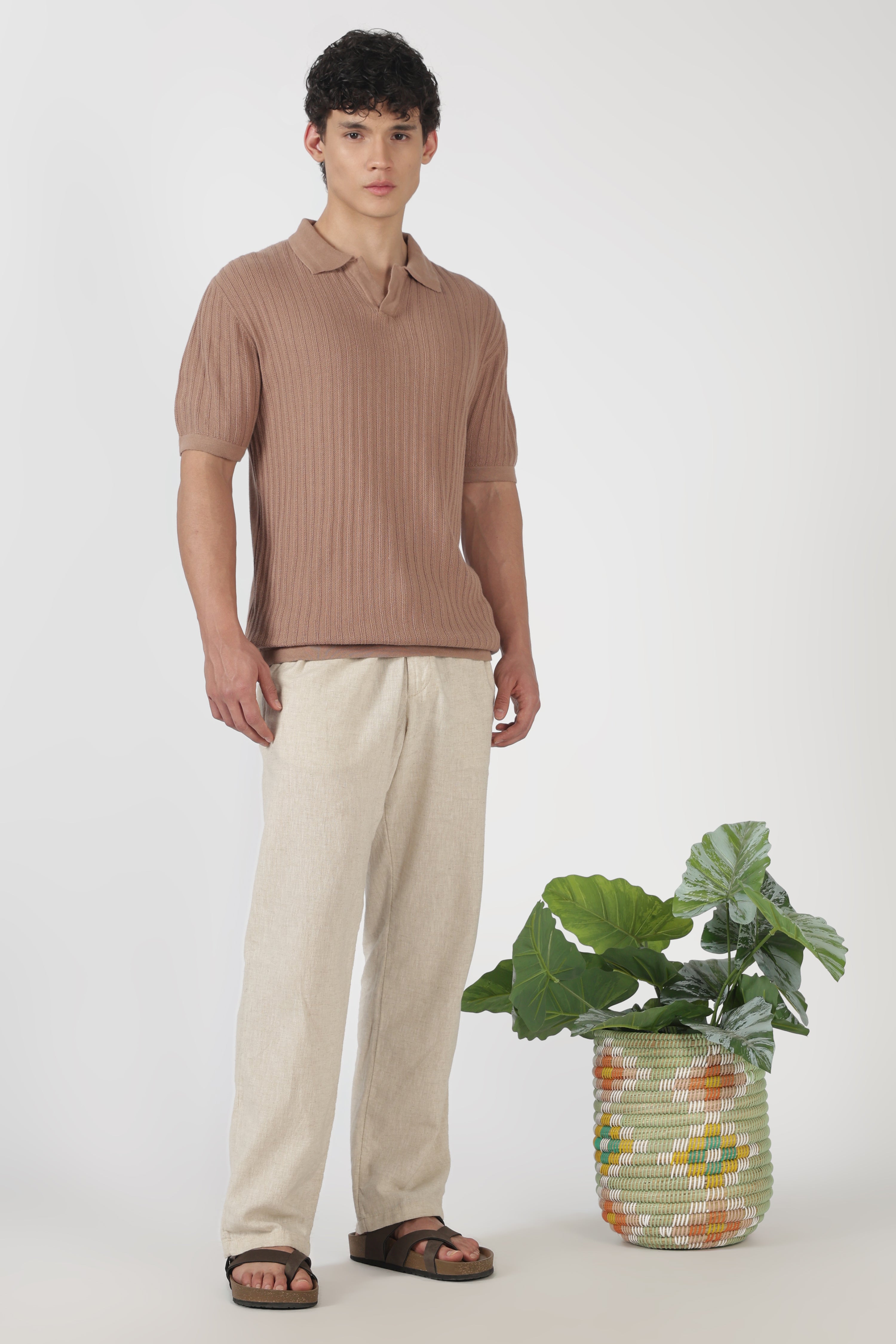 Desert Dune Knit Slim Fit Brown Polo T-Shirt