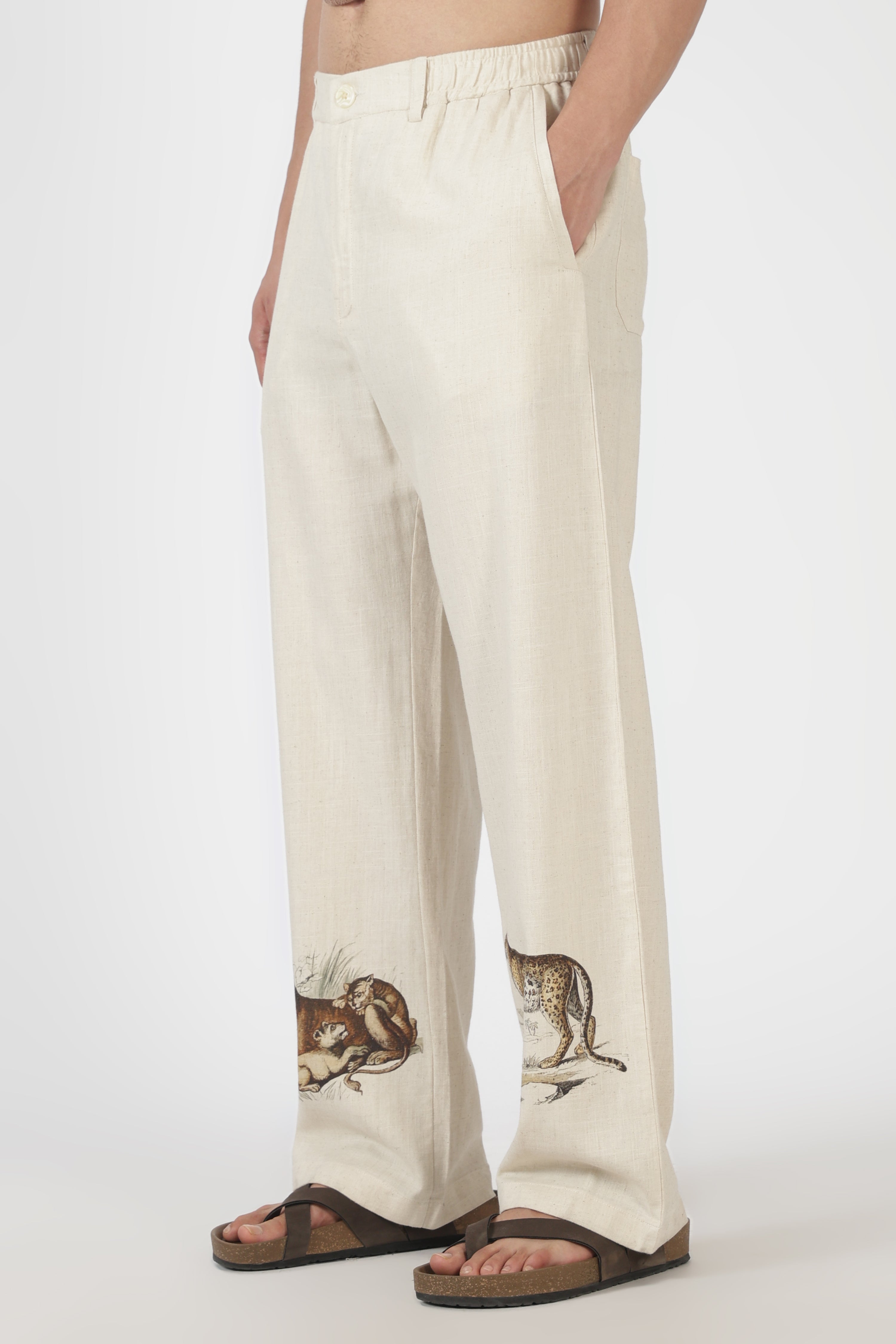 Savannah Trail Linen Style Relaxed Fit Beige Printed Pant