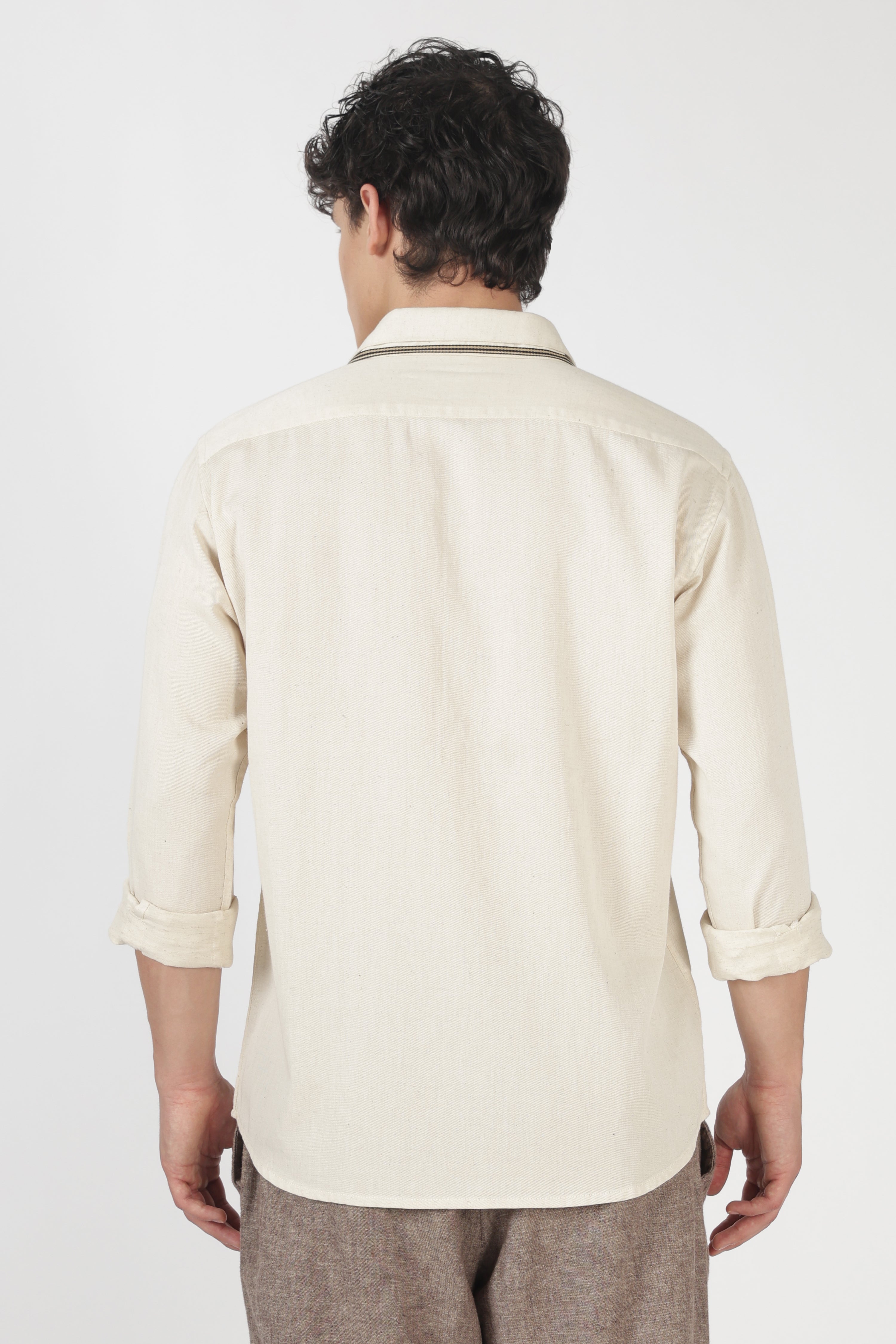 Majestic Horse Cotton Regular Fit Beige Embroidered Shirt