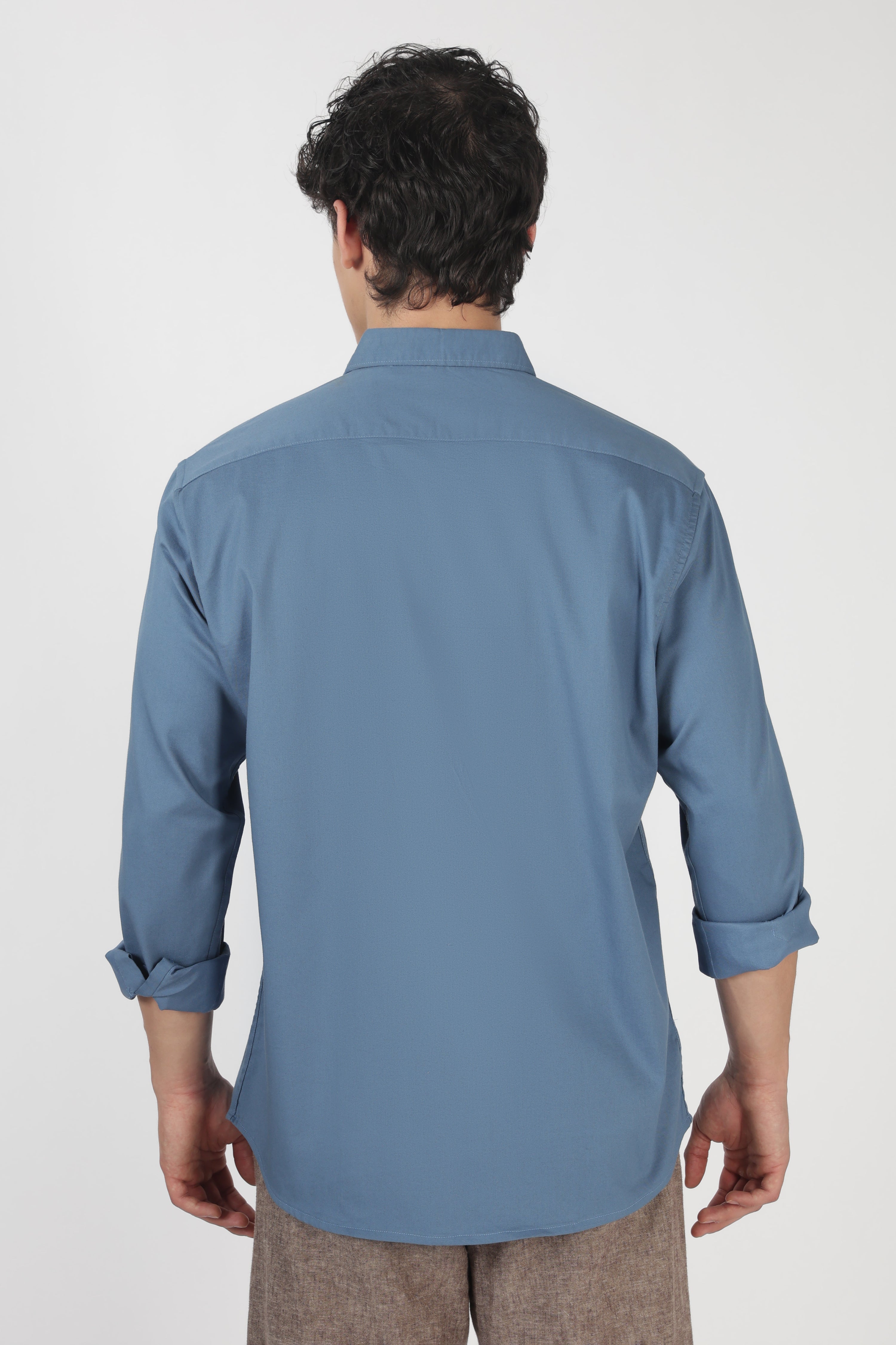 Playful Swing Couple Cotton Regular Fit Blue Embroidered Shirt