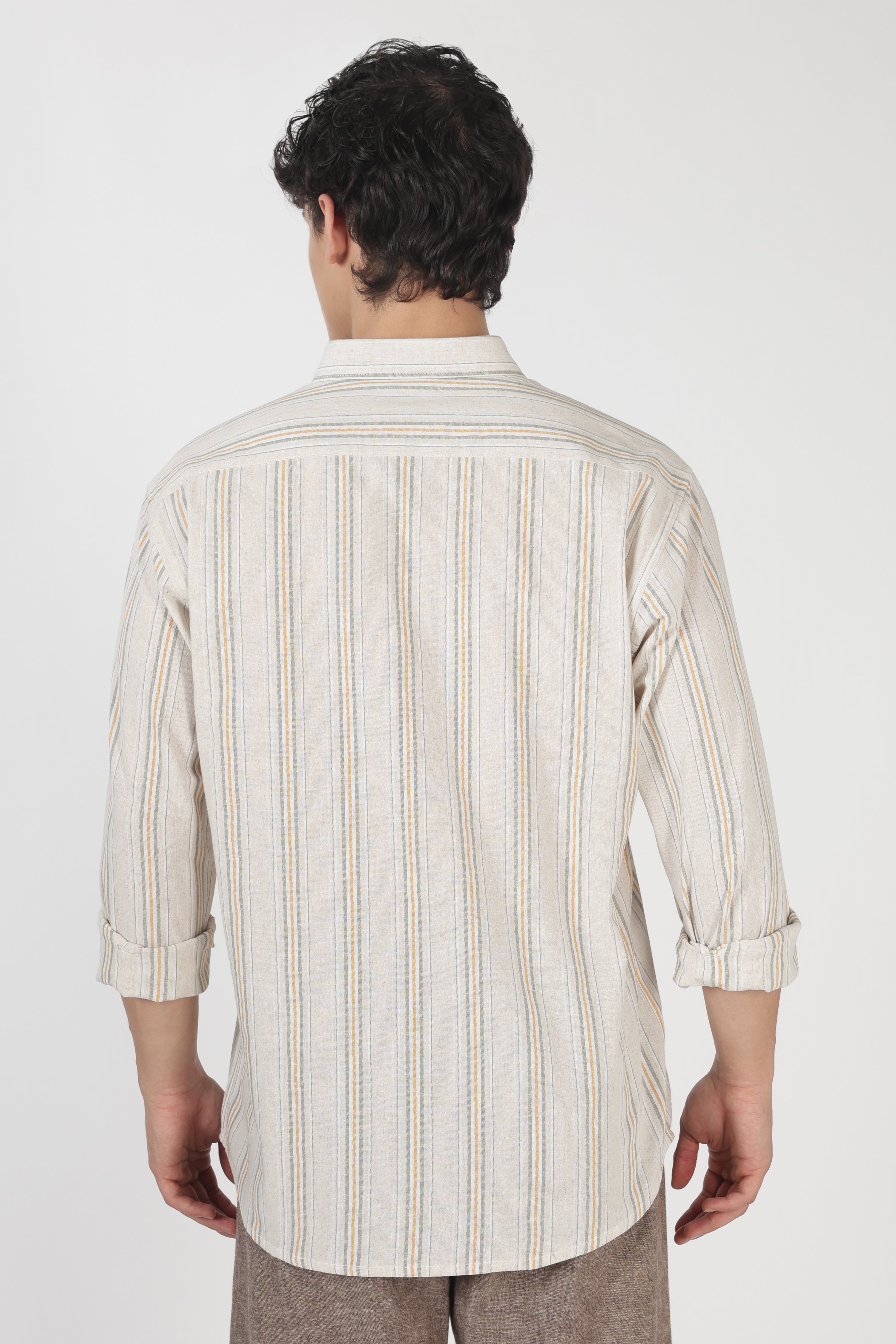 Citrus Spritz Cotton Regular Fit Beige Embroidered Shirt